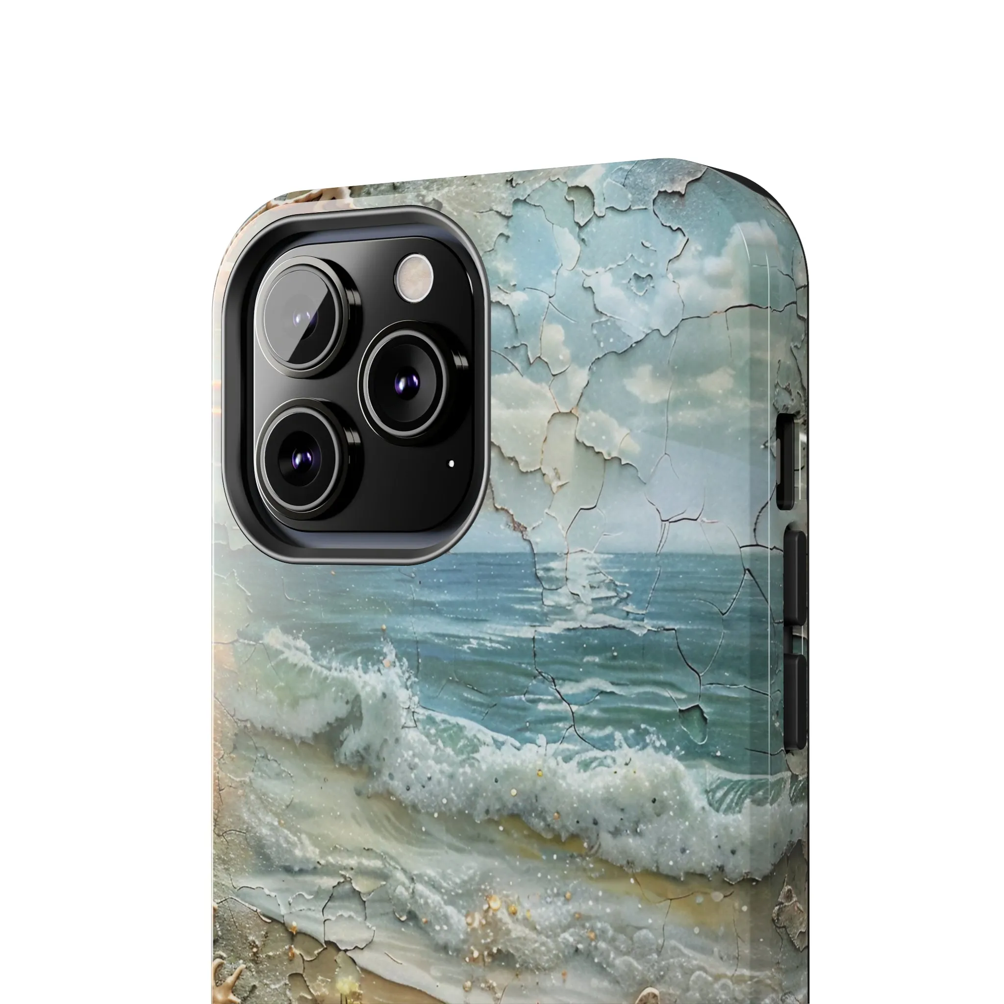 Beach Inspired iPhone Case, Ocean Waves Starfish Shell Art, Protective Phone Cover, Unique Coastal Design, Trendy Sea Life Accessory, Tough iPhone Case