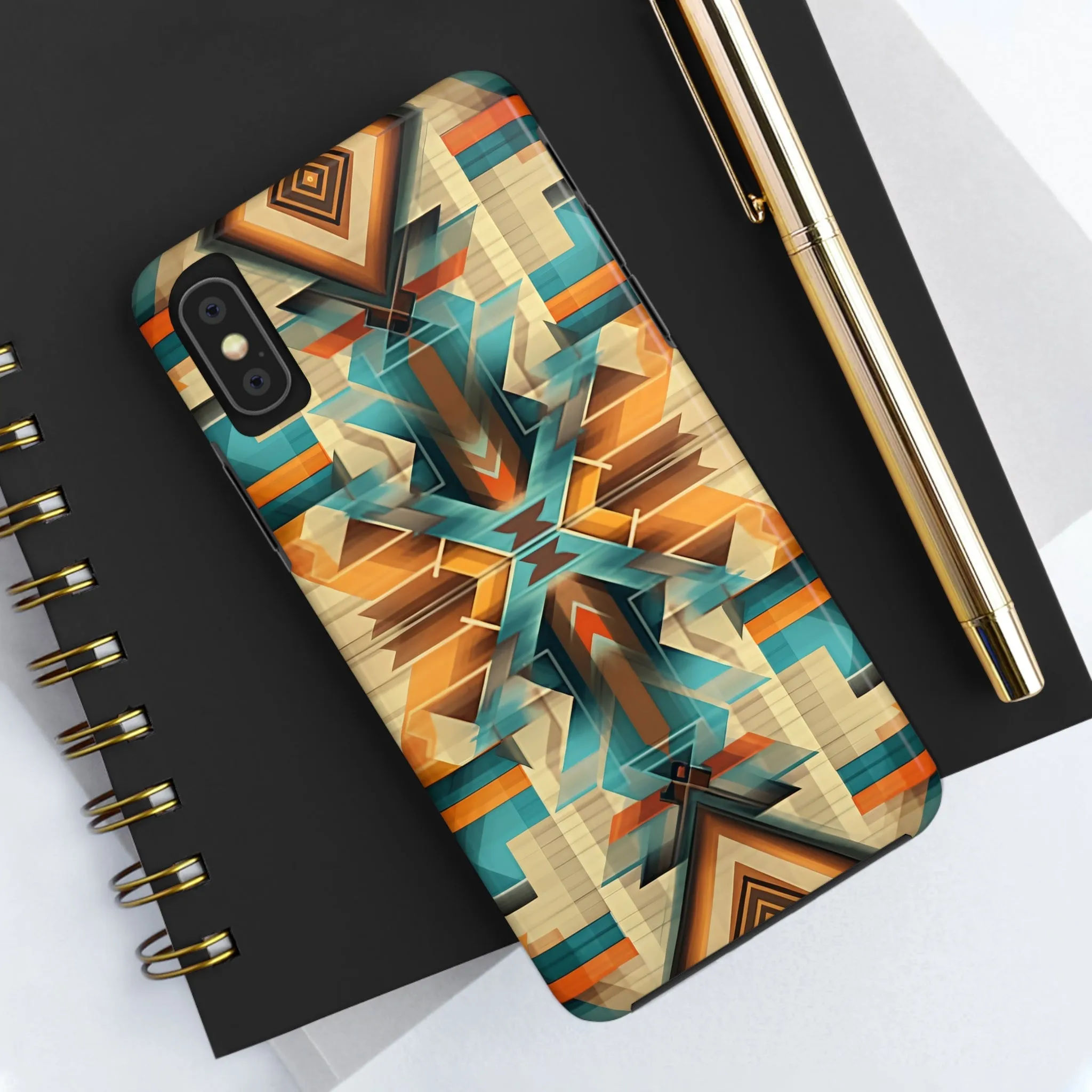 Beautiful Blue and Cream Native American Pattern Design Tough Phone Case compatible with a large variety of iPhone models, Gift, Phone Case