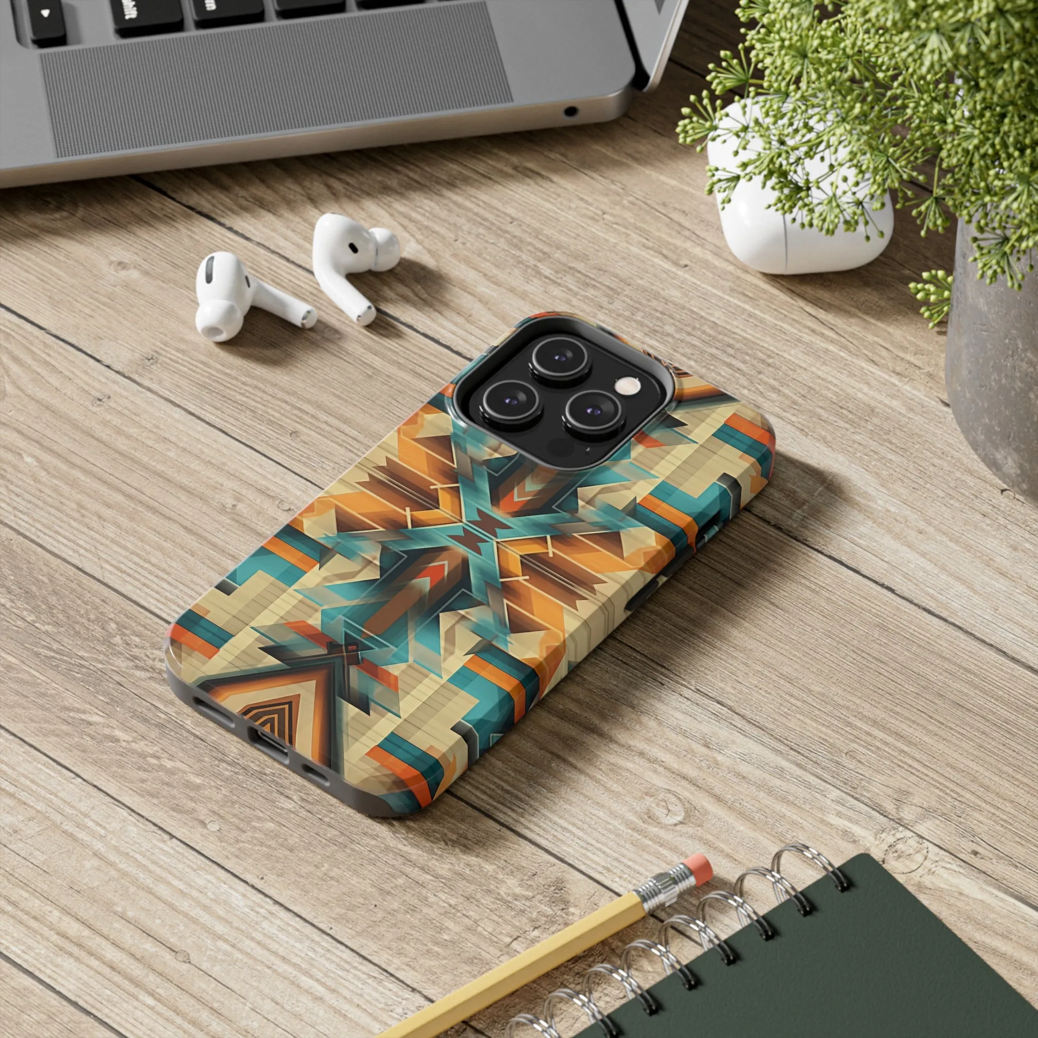 Beautiful Blue and Cream Native American Pattern Design Tough Phone Case compatible with a large variety of iPhone models, Gift, Phone Case