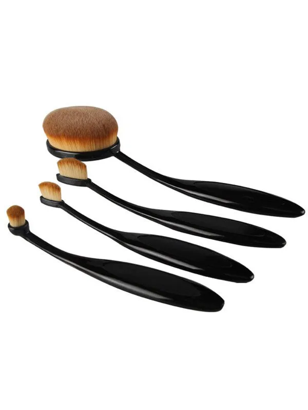 Black 4 Pcs Toothbrush Shape Makeup Brushes Set