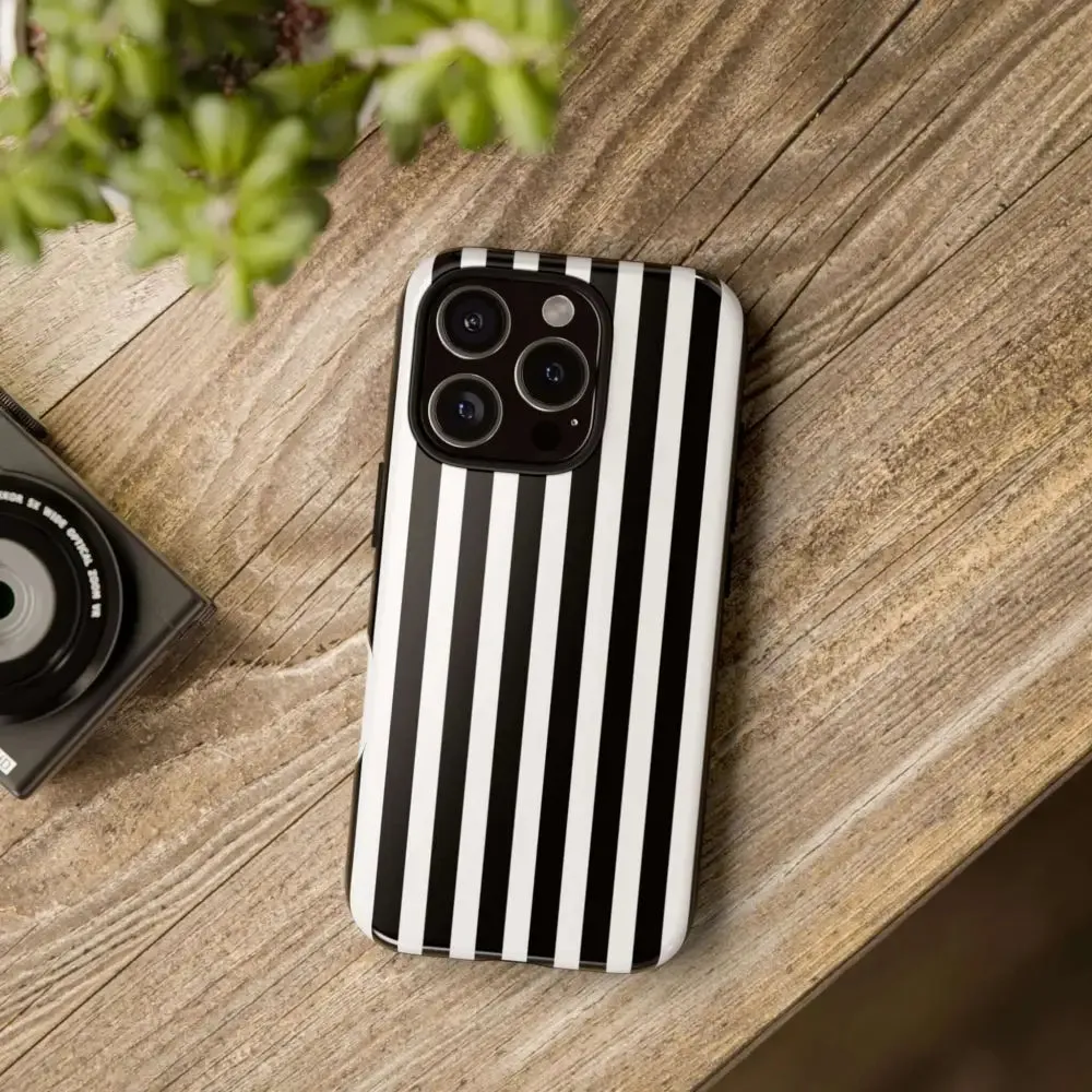 Black & White Horizontal Stripe Tough Phone Case for iPhone, Samsung, and Google Phones