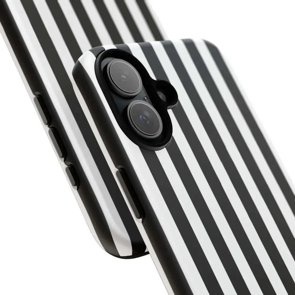 Black & White Horizontal Stripe Tough Phone Case for iPhone, Samsung, and Google Phones