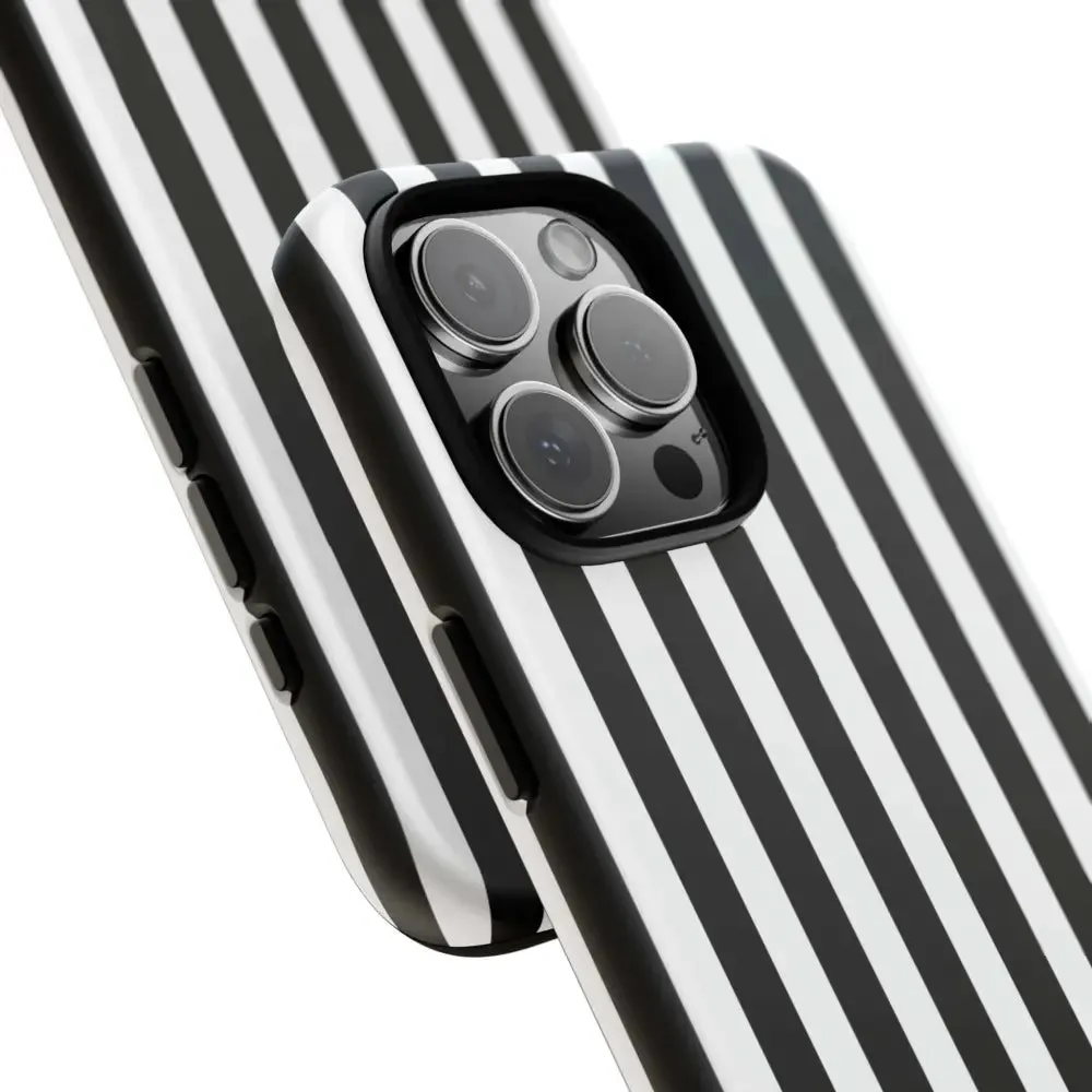 Black & White Horizontal Stripe Tough Phone Case for iPhone, Samsung, and Google Phones