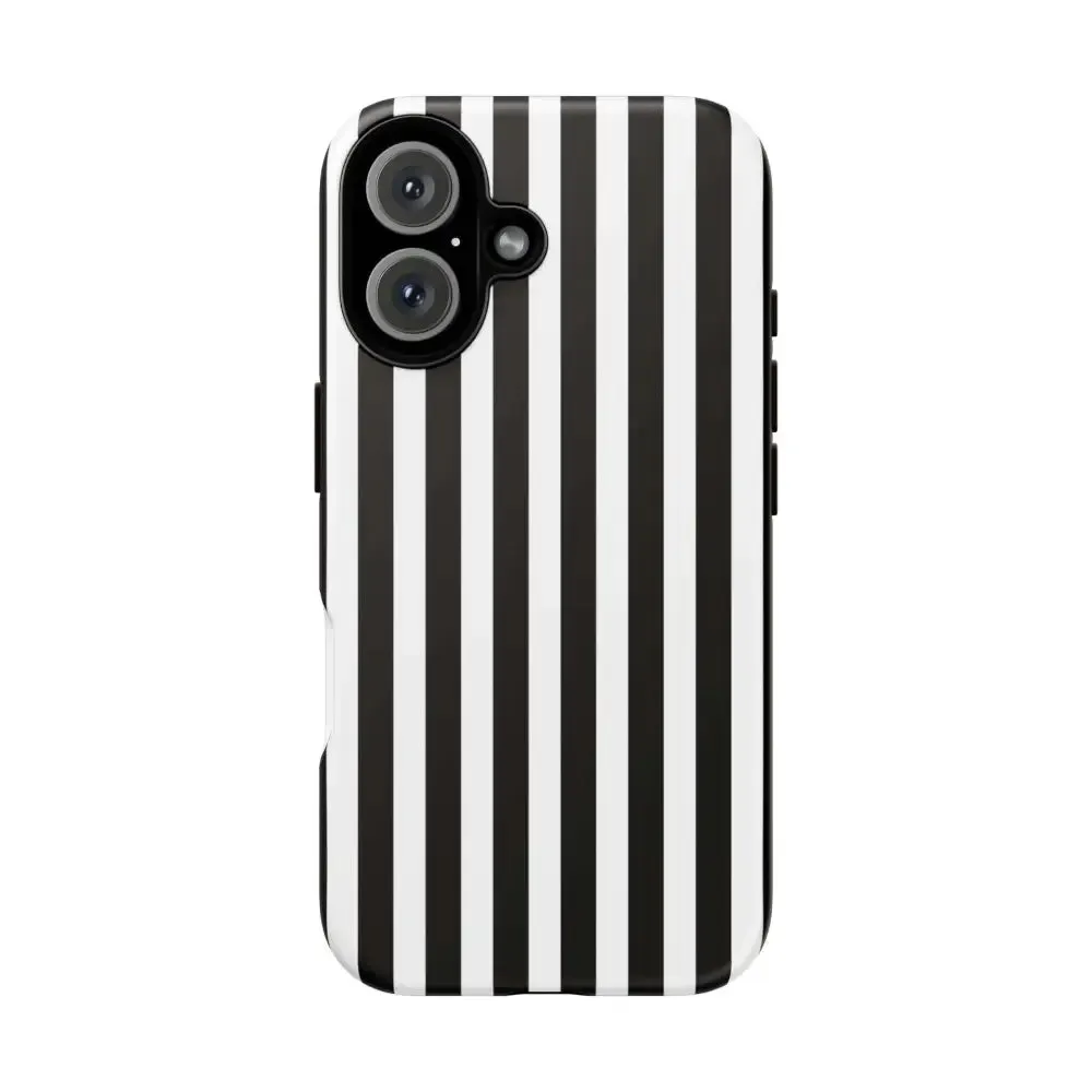 Black & White Horizontal Stripe Tough Phone Case for iPhone, Samsung, and Google Phones