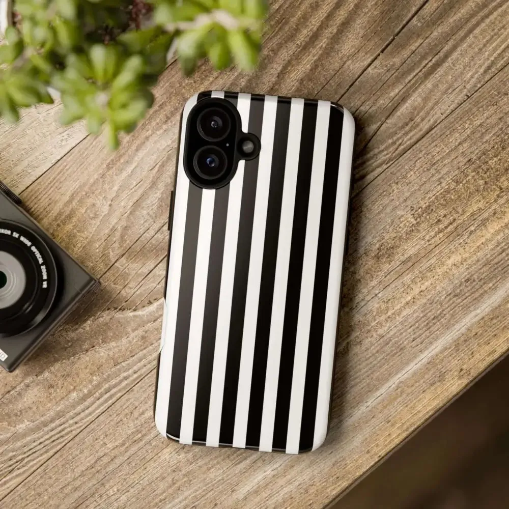 Black & White Horizontal Stripe Tough Phone Case for iPhone, Samsung, and Google Phones