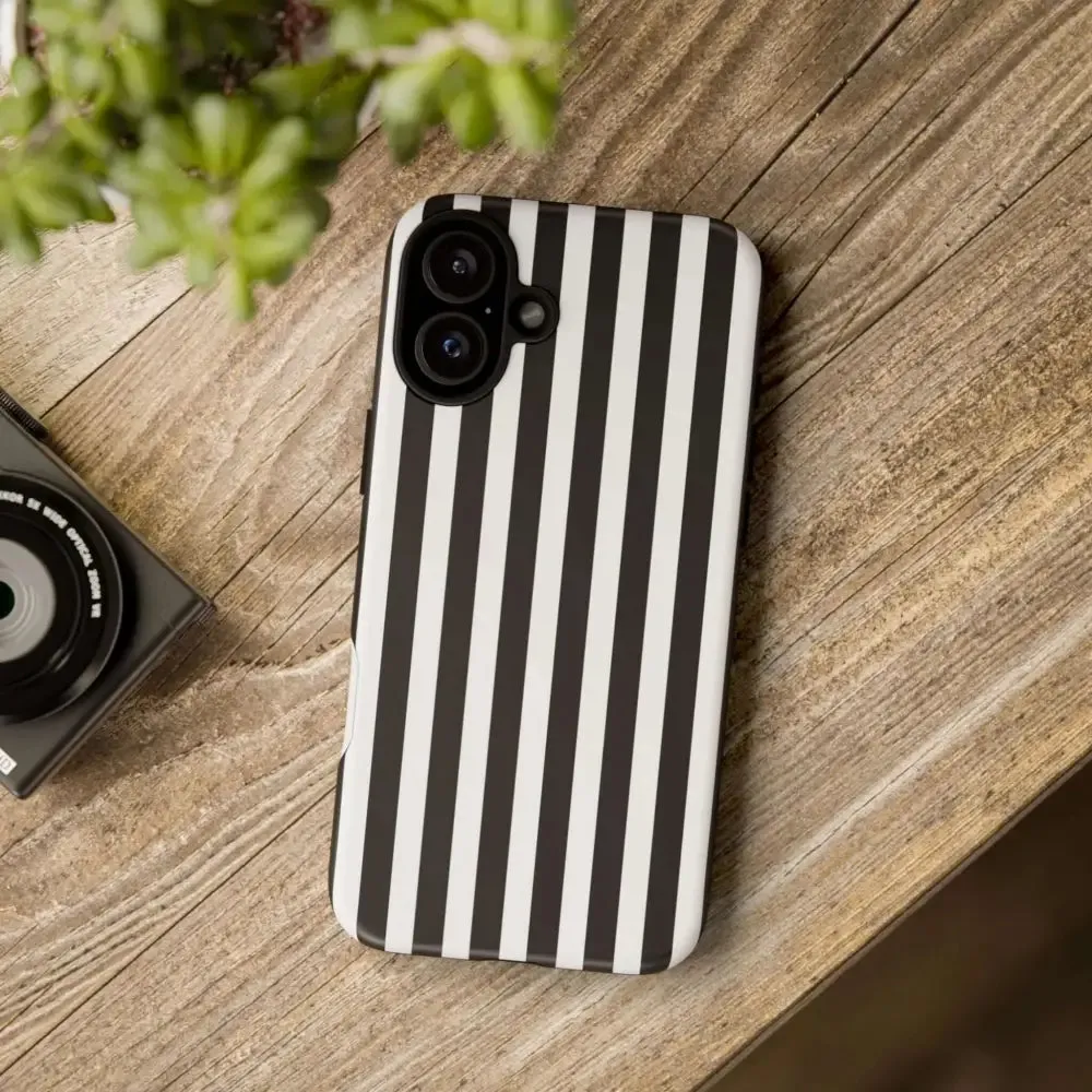 Black & White Horizontal Stripe Tough Phone Case for iPhone, Samsung, and Google Phones