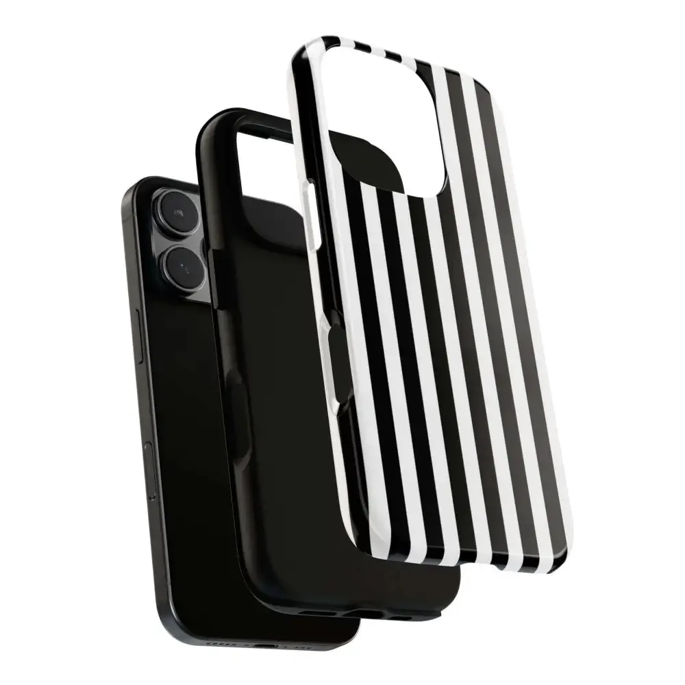 Black & White Horizontal Stripe Tough Phone Case for iPhone, Samsung, and Google Phones