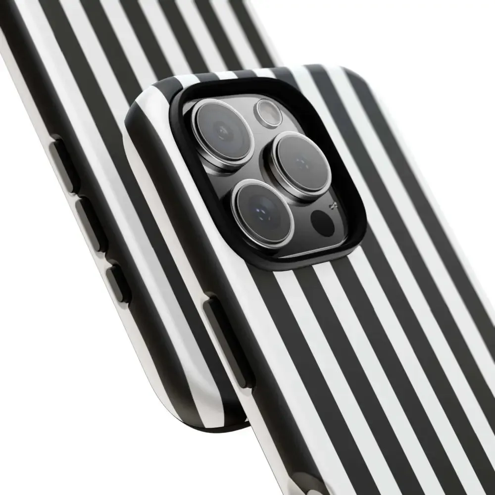 Black & White Horizontal Stripe Tough Phone Case for iPhone, Samsung, and Google Phones