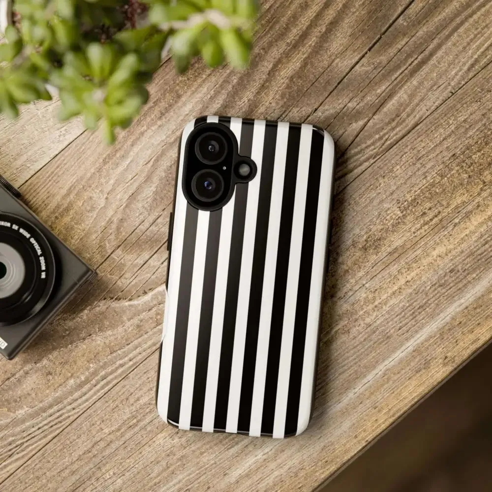 Black & White Horizontal Stripe Tough Phone Case for iPhone, Samsung, and Google Phones