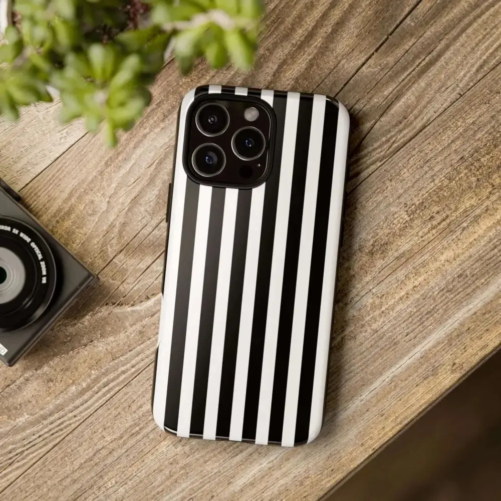 Black & White Horizontal Stripe Tough Phone Case for iPhone, Samsung, and Google Phones