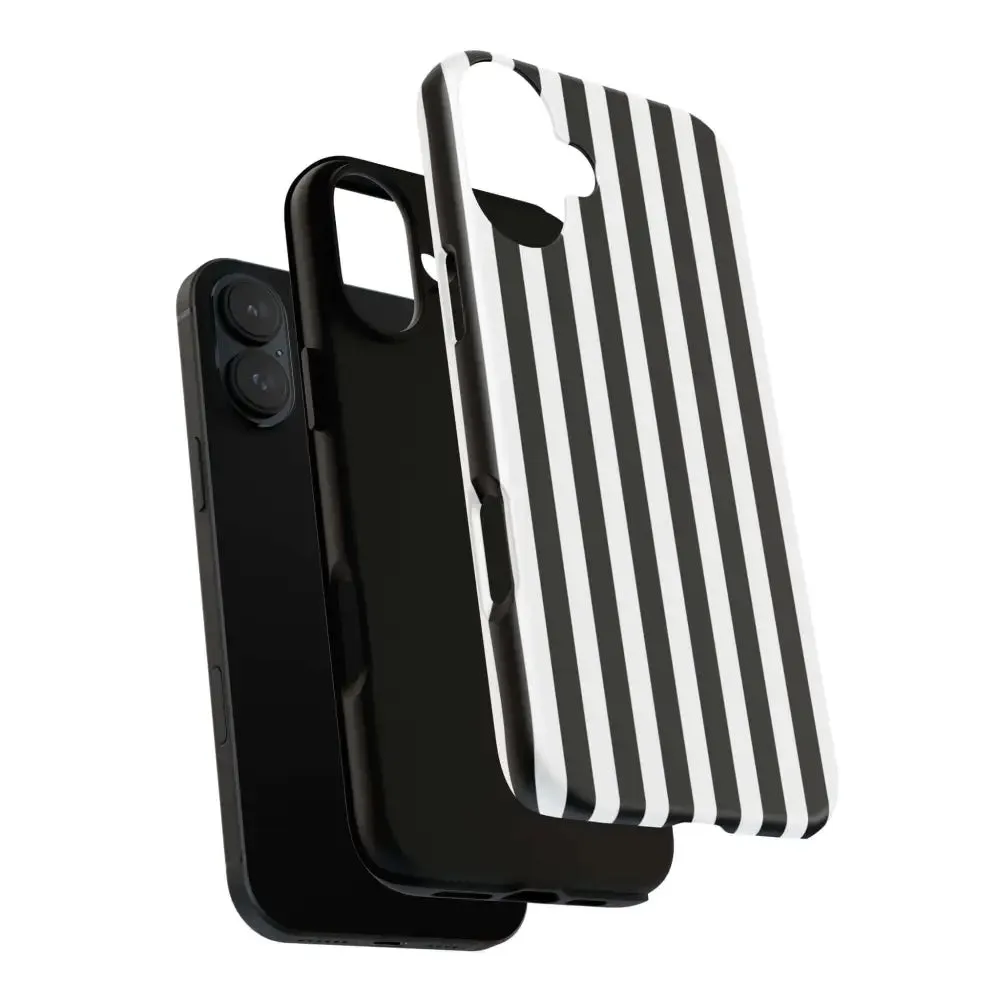 Black & White Horizontal Stripe Tough Phone Case for iPhone, Samsung, and Google Phones