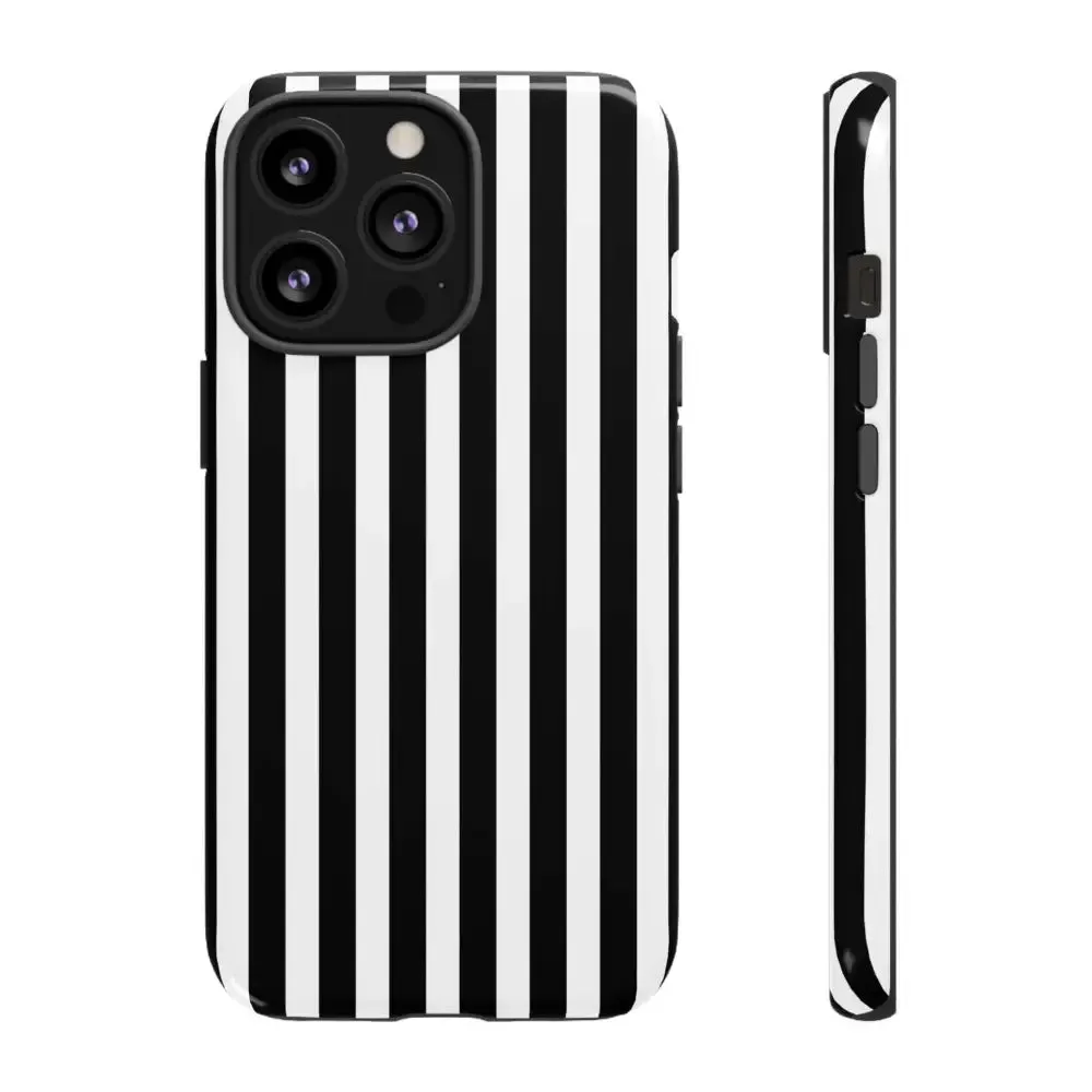 Black & White Horizontal Stripe Tough Phone Case for iPhone, Samsung, and Google Phones