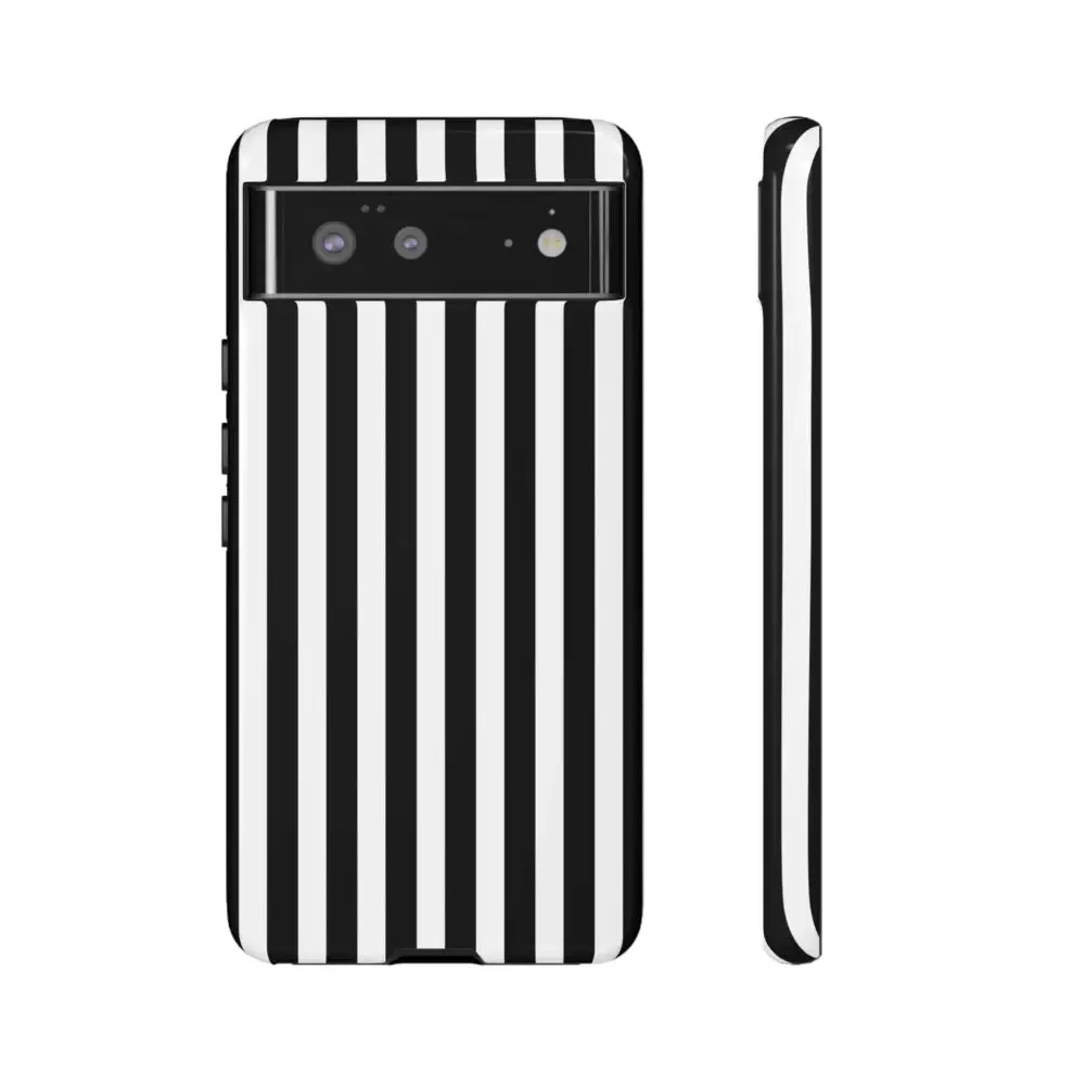 Black & White Horizontal Stripe Tough Phone Case for iPhone, Samsung, and Google Phones