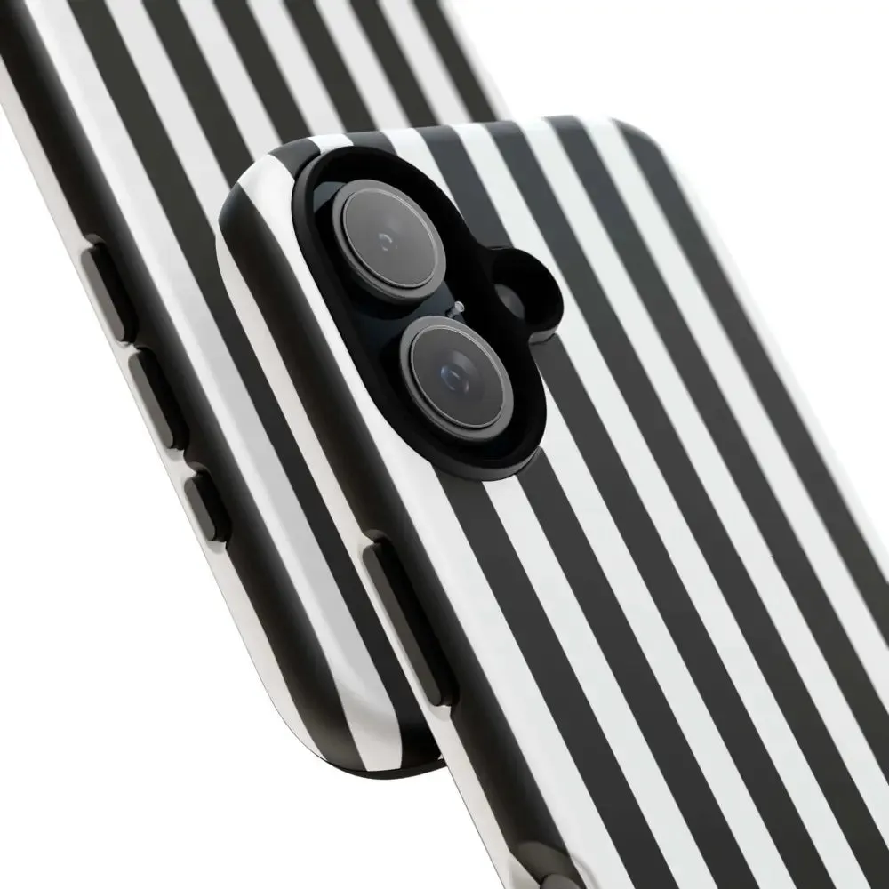 Black & White Horizontal Stripe Tough Phone Case for iPhone, Samsung, and Google Phones