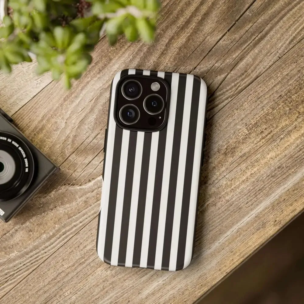 Black & White Horizontal Stripe Tough Phone Case for iPhone, Samsung, and Google Phones