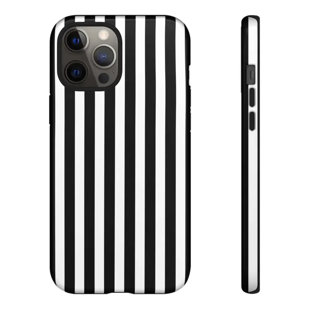 Black & White Horizontal Stripe Tough Phone Case for iPhone, Samsung, and Google Phones