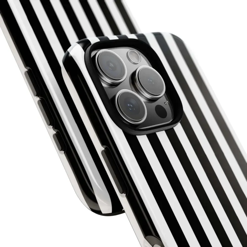 Black & White Horizontal Stripe Tough Phone Case for iPhone, Samsung, and Google Phones