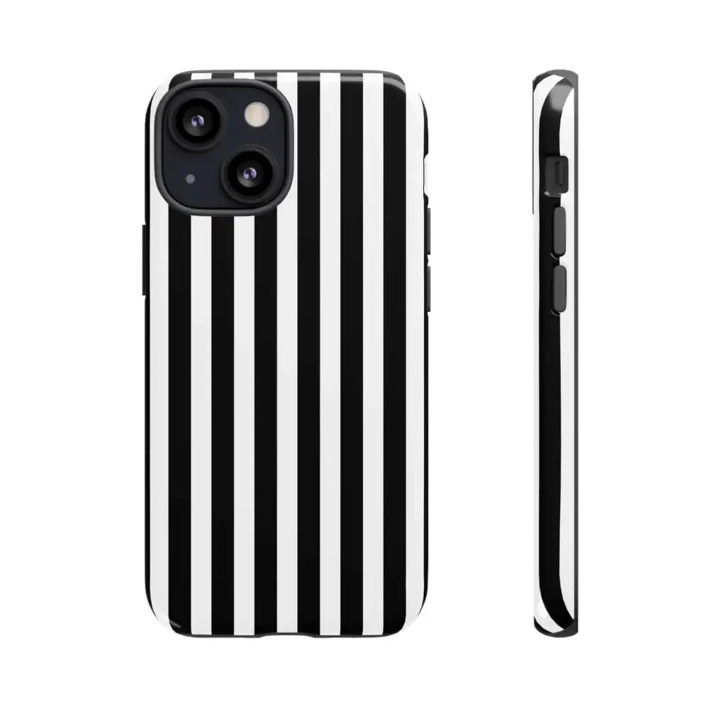 Black & White Horizontal Stripe Tough Phone Case for iPhone, Samsung, and Google Phones