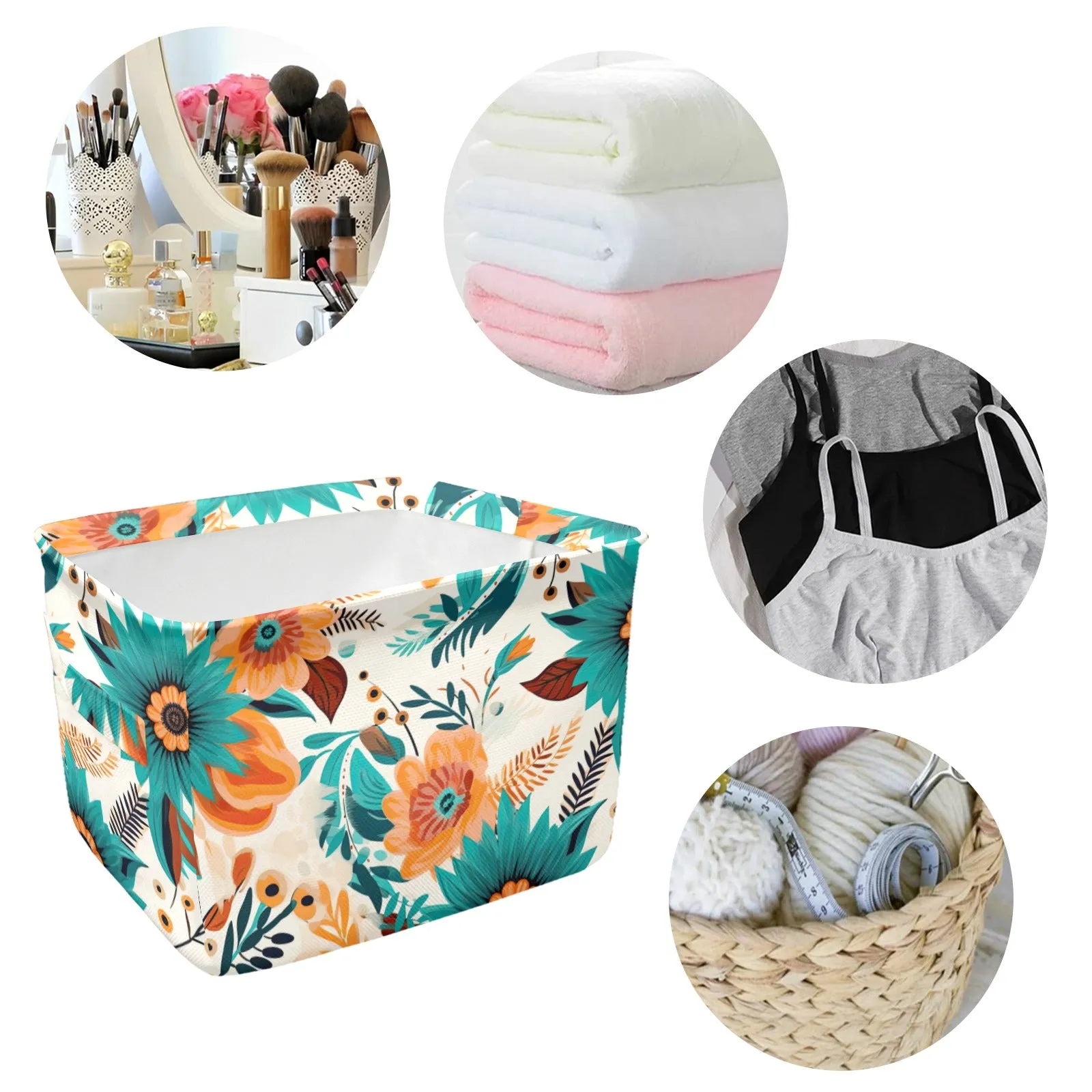 Boho Retro Floral Fabric Storage Basket