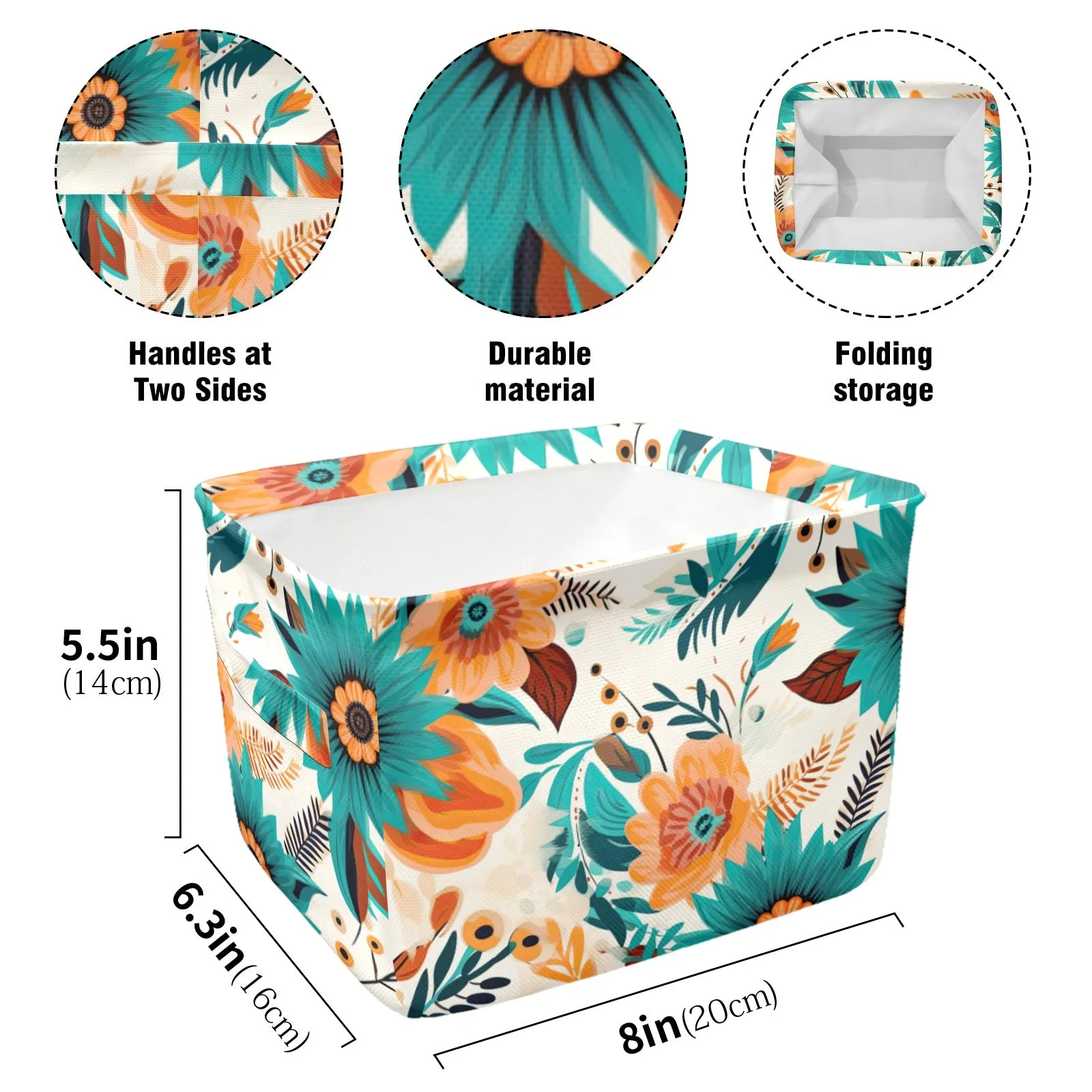 Boho Retro Floral Fabric Storage Basket