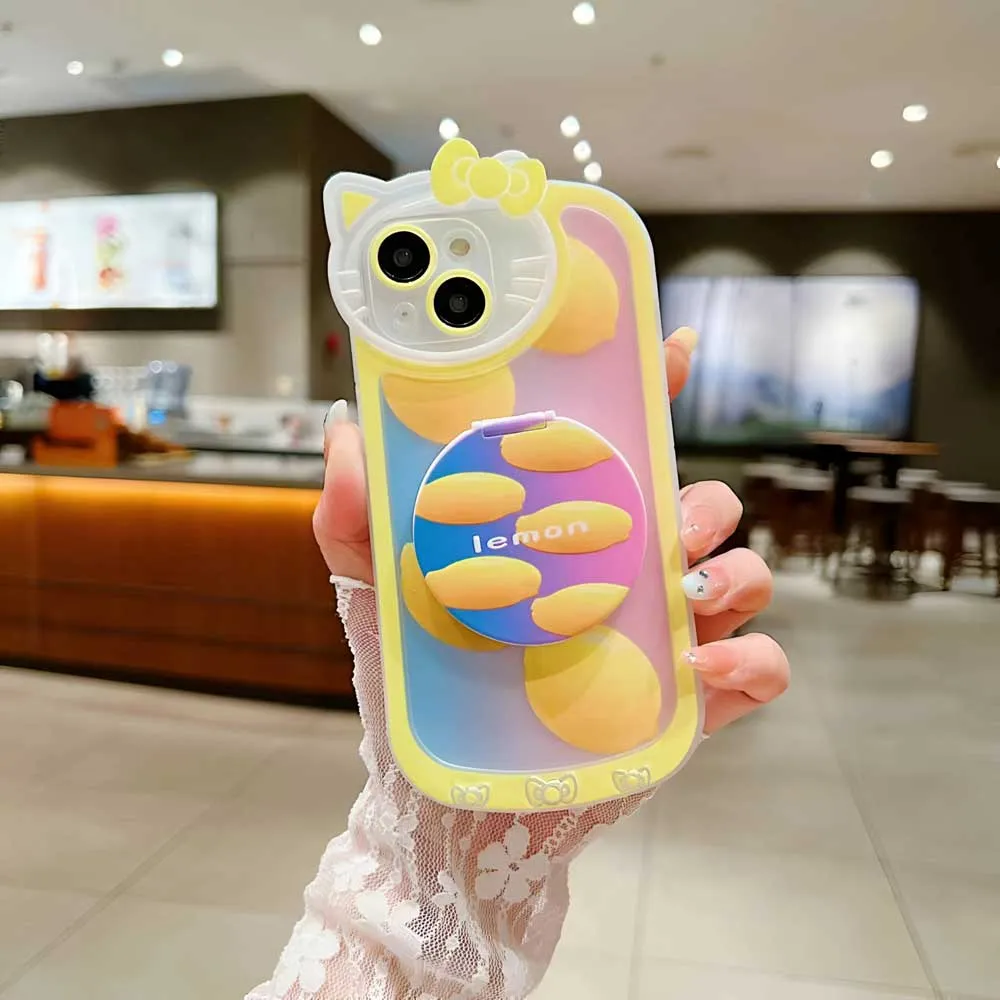 Cartoon Cat Printed TPU Camera Protection Cover with Mirror Stand - iPhone 11