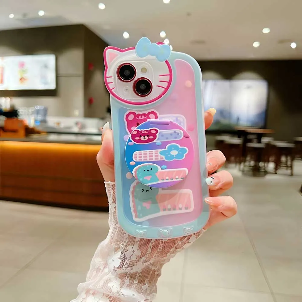 Cartoon Cat Printed TPU Camera Protection Cover with Mirror Stand - iPhone 11