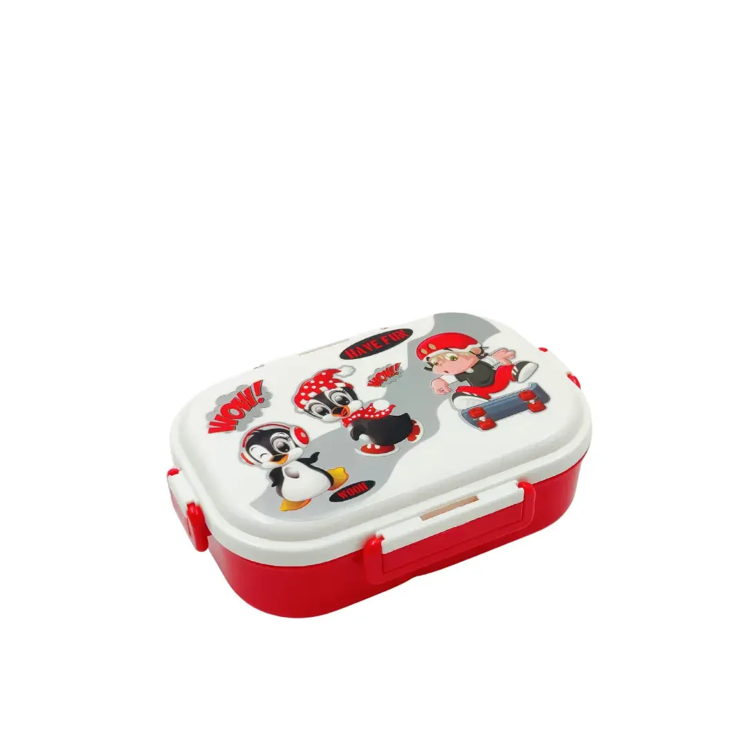 Cartoon Printed Colorful Lunch Box for School Kids (White-Red)