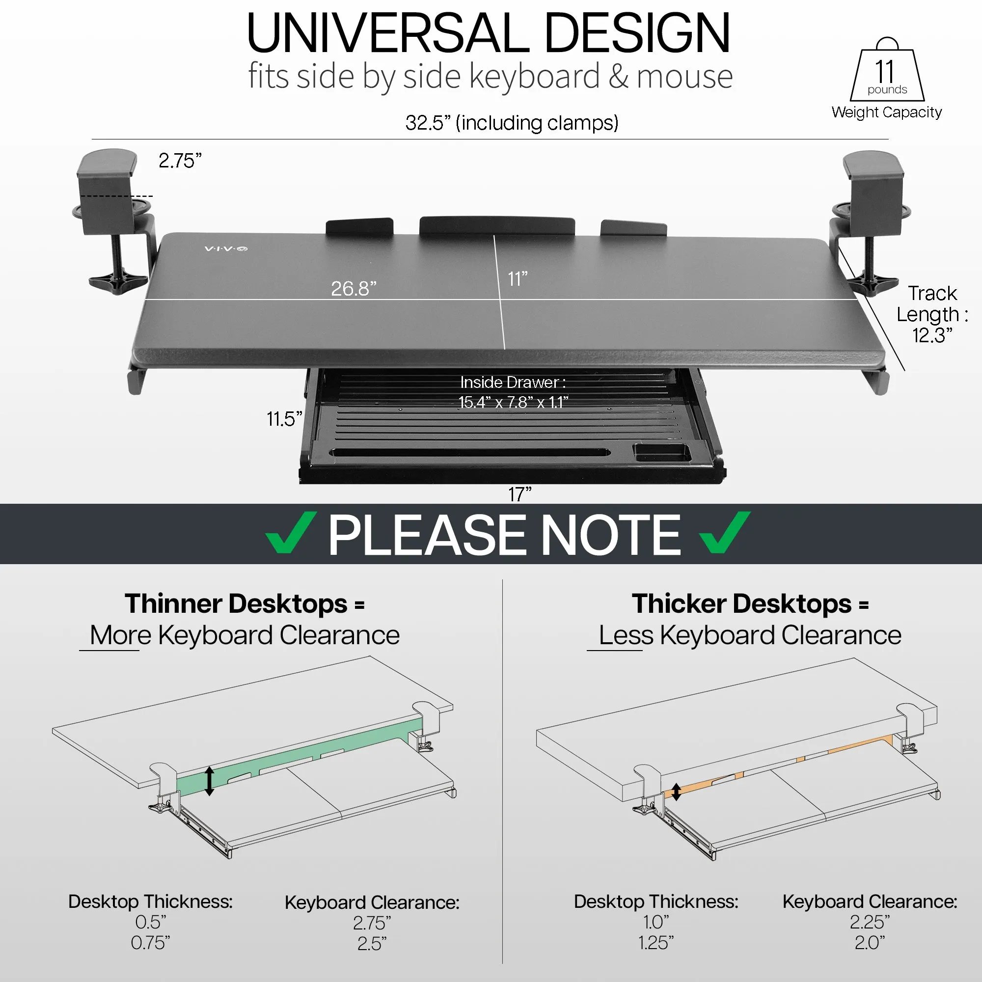 Clamp-on Keyboard Tray with Pencil Drawer