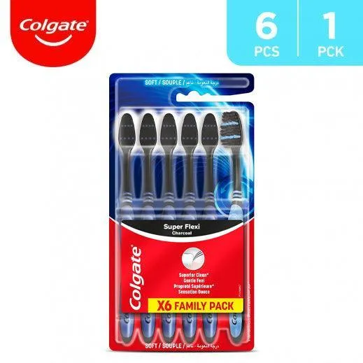 Colgate Super Flexi Charcoal Soft Toothbrush - 6 Pcs