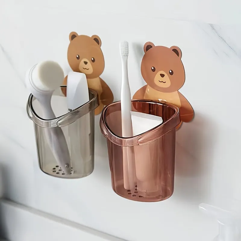 Cute Bear Wall Mounted Toothbrush Holder (Pack of 2 Pcs)