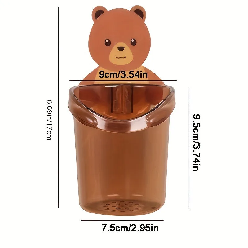 Cute Bear Wall Mounted Toothbrush Holder (Pack of 2 Pcs)