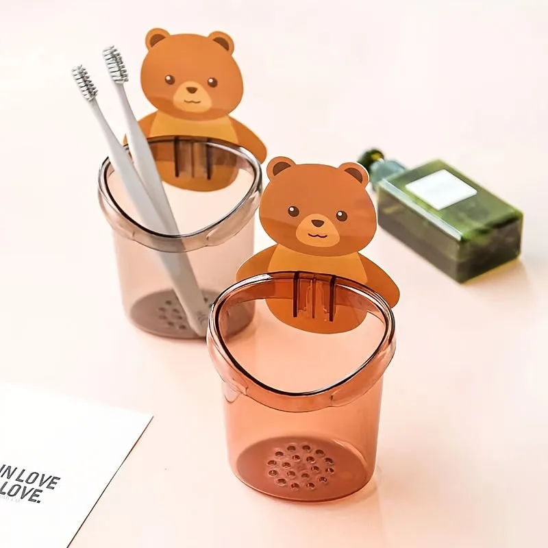 Cute Bear Wall Mounted Toothbrush Holder (Pack of 2 Pcs)