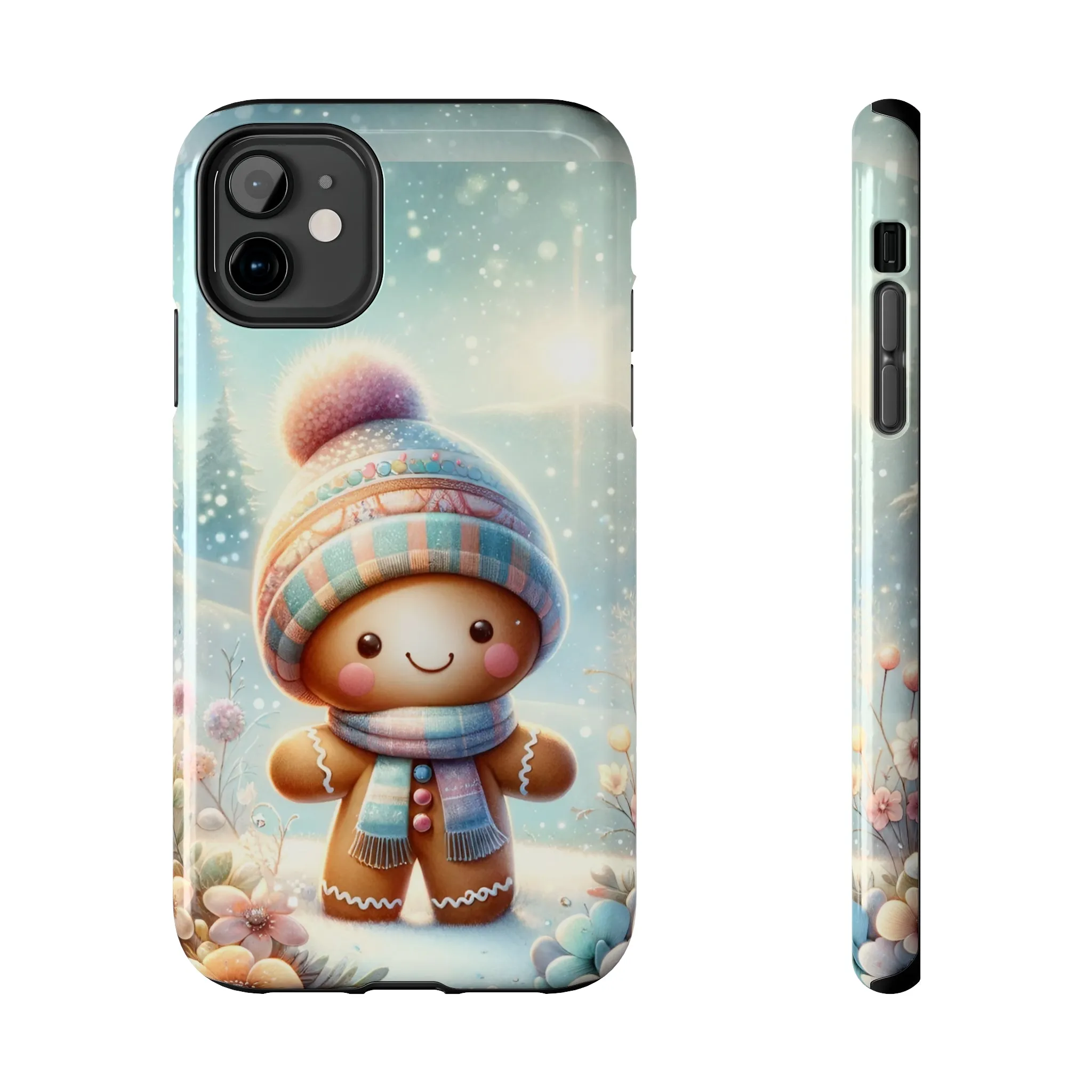 Cute Happy Gingerbread Man in the Snow Pattern Design Tough Phone Case compatible with a large variety of iPhone models, Gift, Phone Case