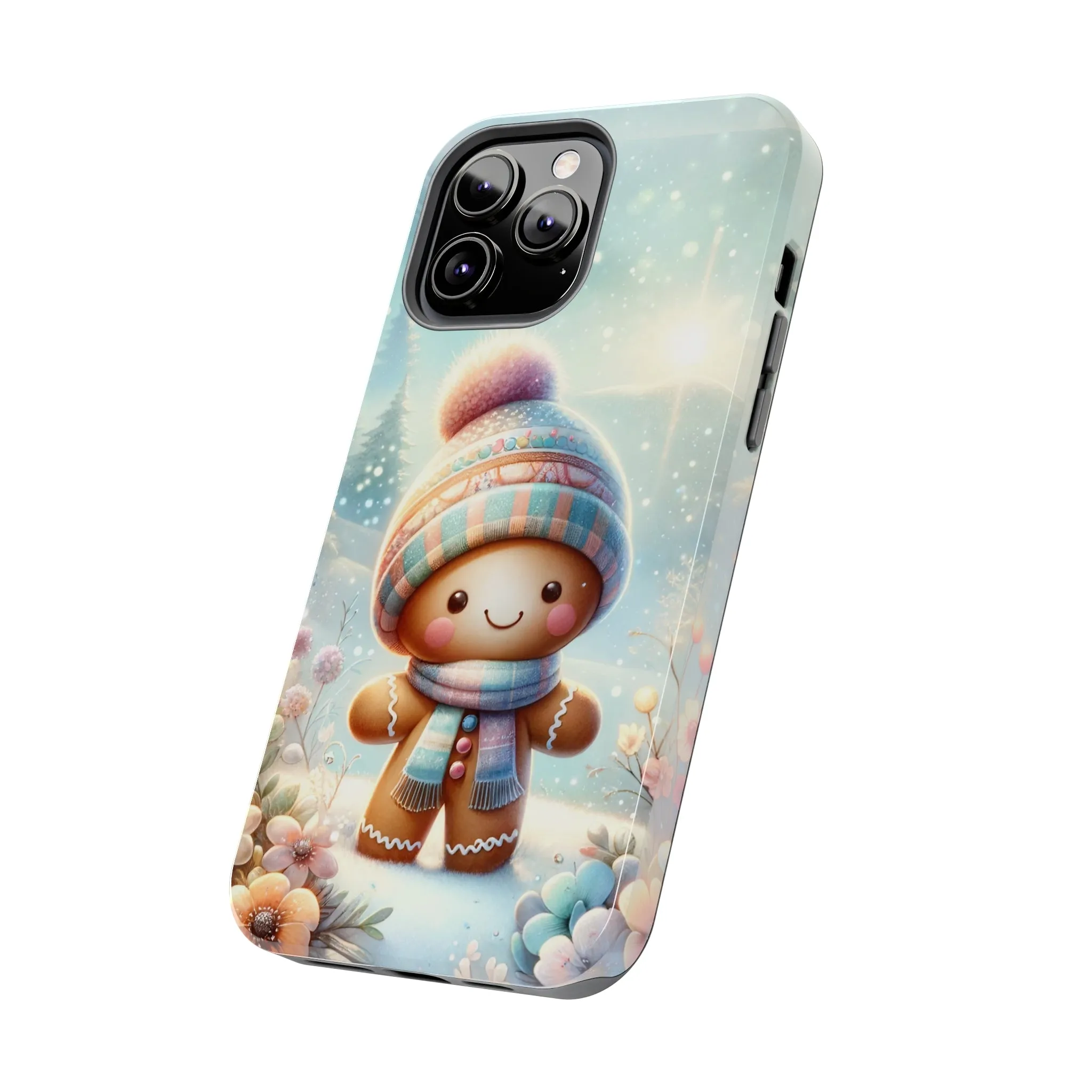 Cute Happy Gingerbread Man in the Snow Pattern Design Tough Phone Case compatible with a large variety of iPhone models, Gift, Phone Case