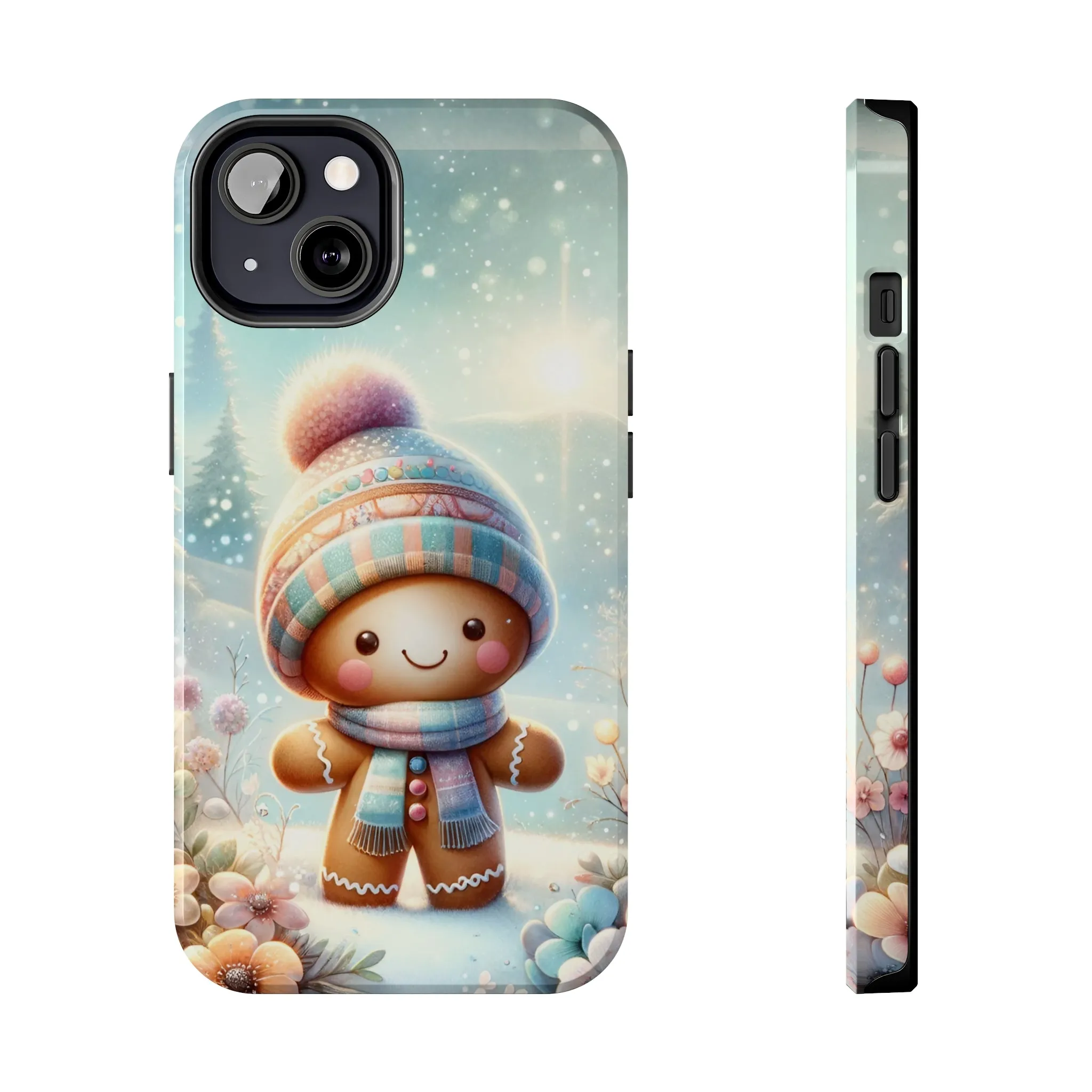 Cute Happy Gingerbread Man in the Snow Pattern Design Tough Phone Case compatible with a large variety of iPhone models, Gift, Phone Case