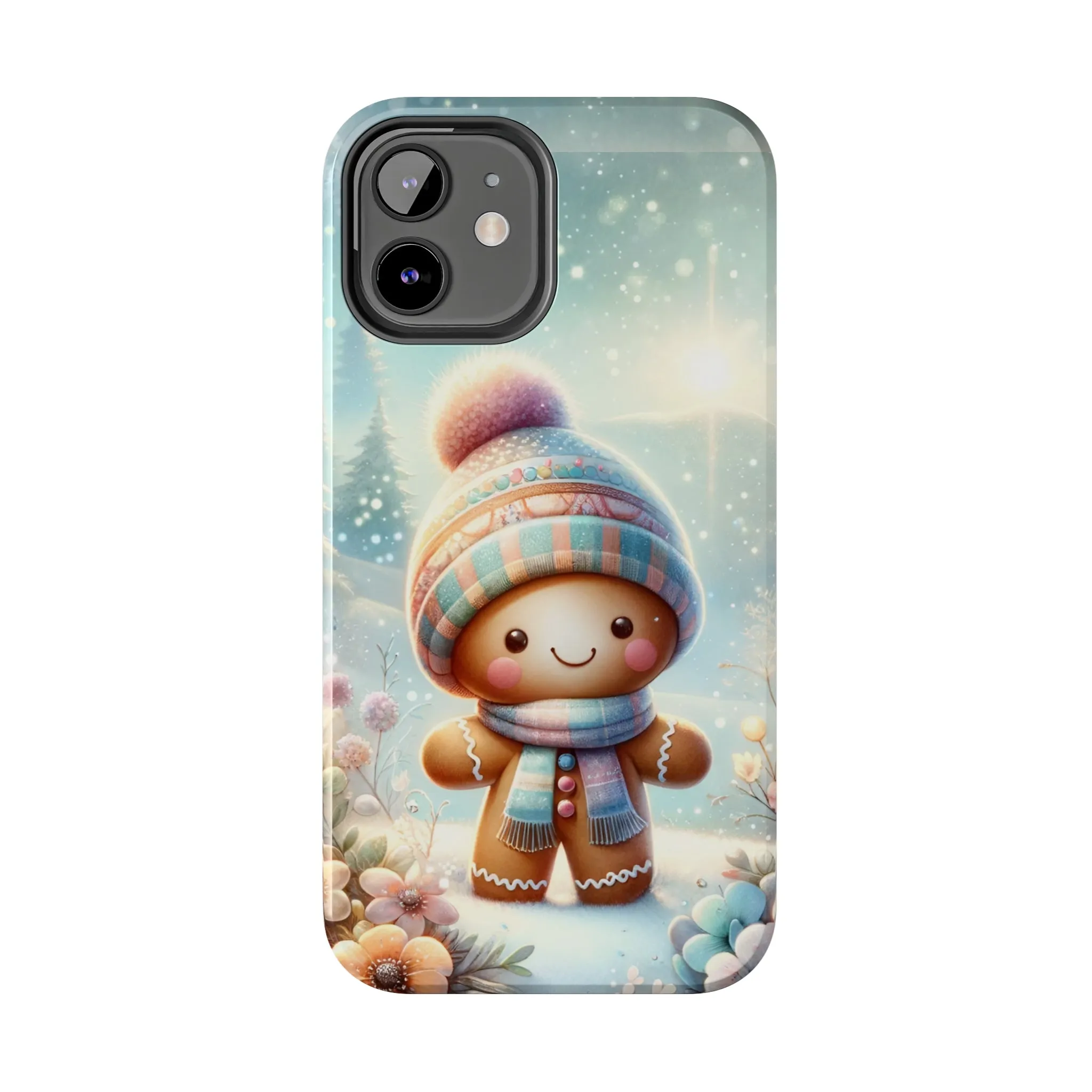 Cute Happy Gingerbread Man in the Snow Pattern Design Tough Phone Case compatible with a large variety of iPhone models, Gift, Phone Case