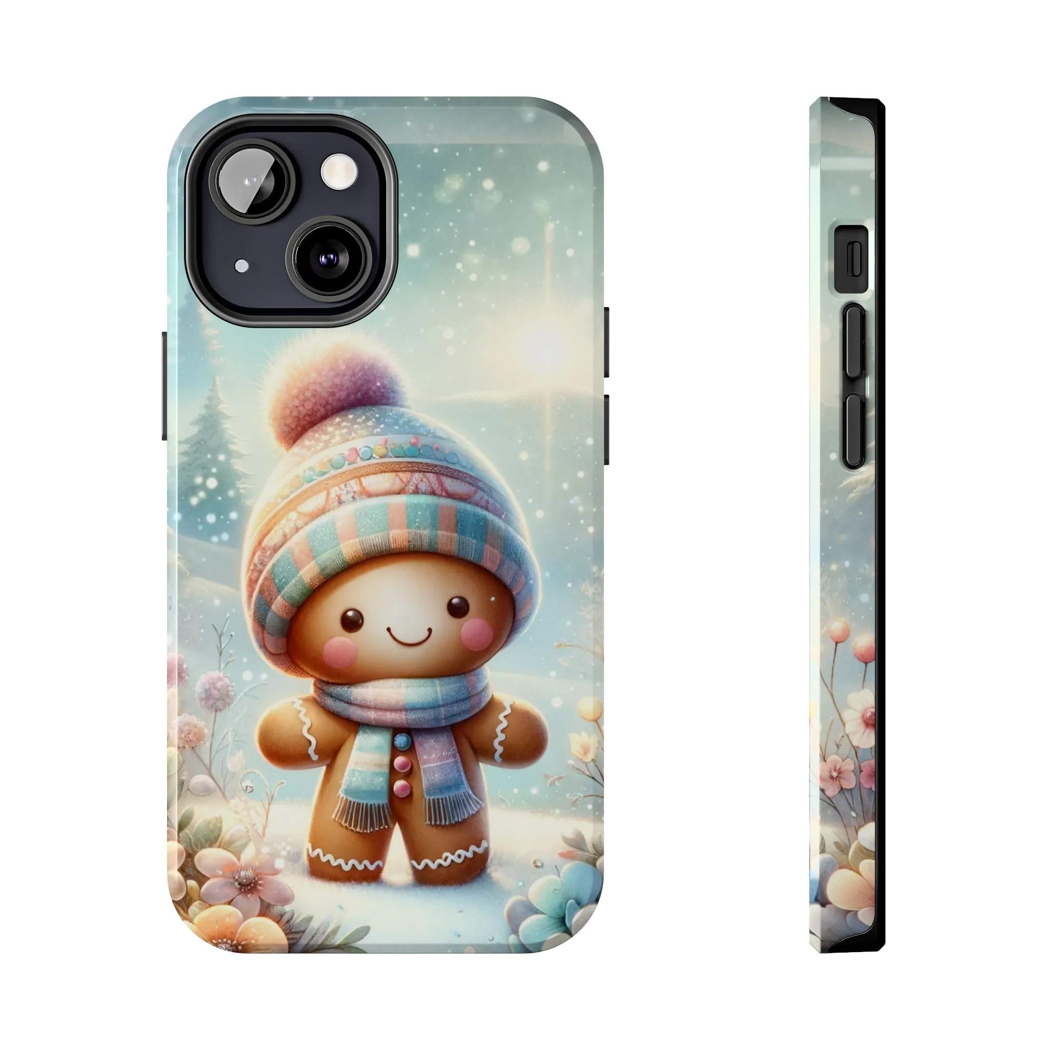 Cute Happy Gingerbread Man in the Snow Pattern Design Tough Phone Case compatible with a large variety of iPhone models, Gift, Phone Case