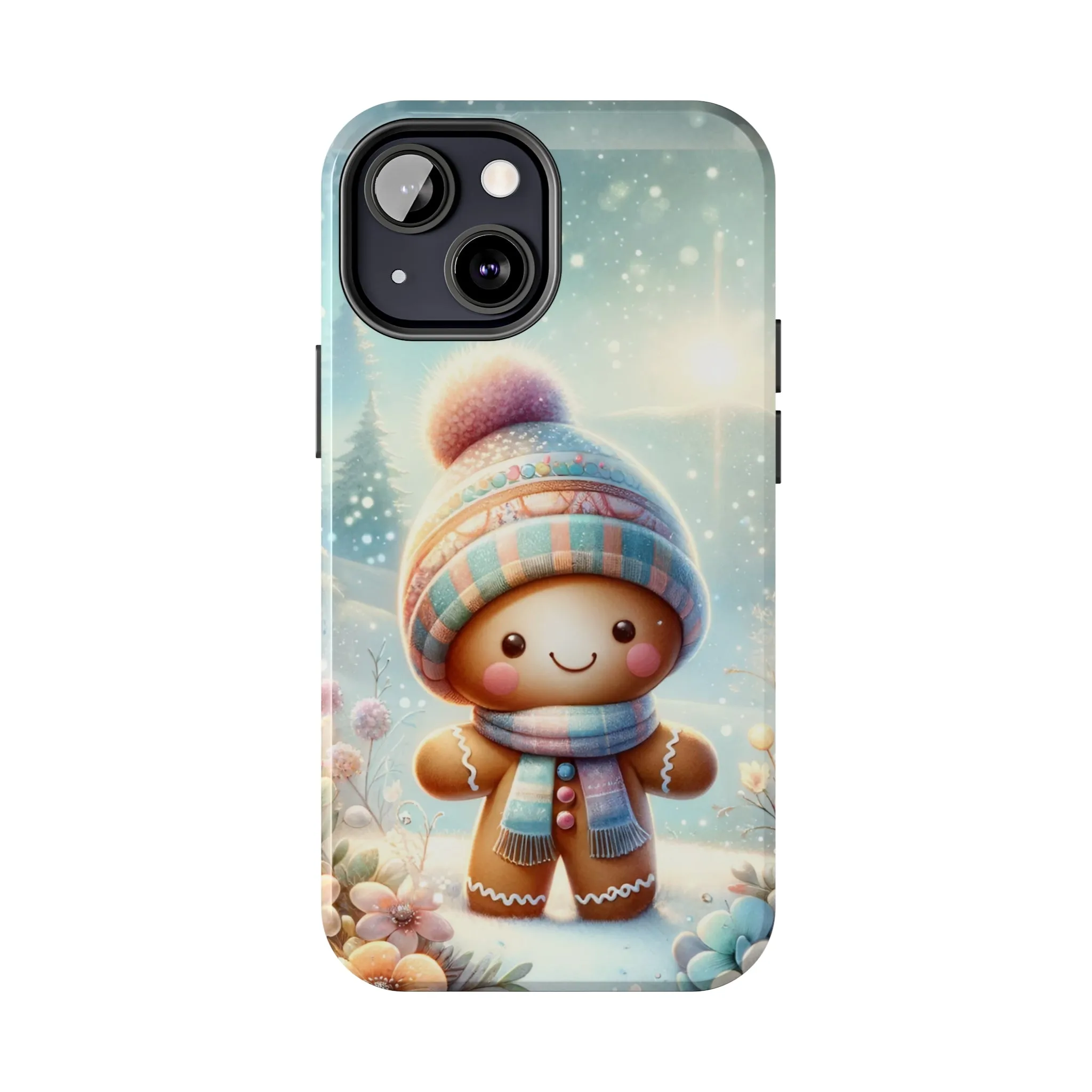 Cute Happy Gingerbread Man in the Snow Pattern Design Tough Phone Case compatible with a large variety of iPhone models, Gift, Phone Case