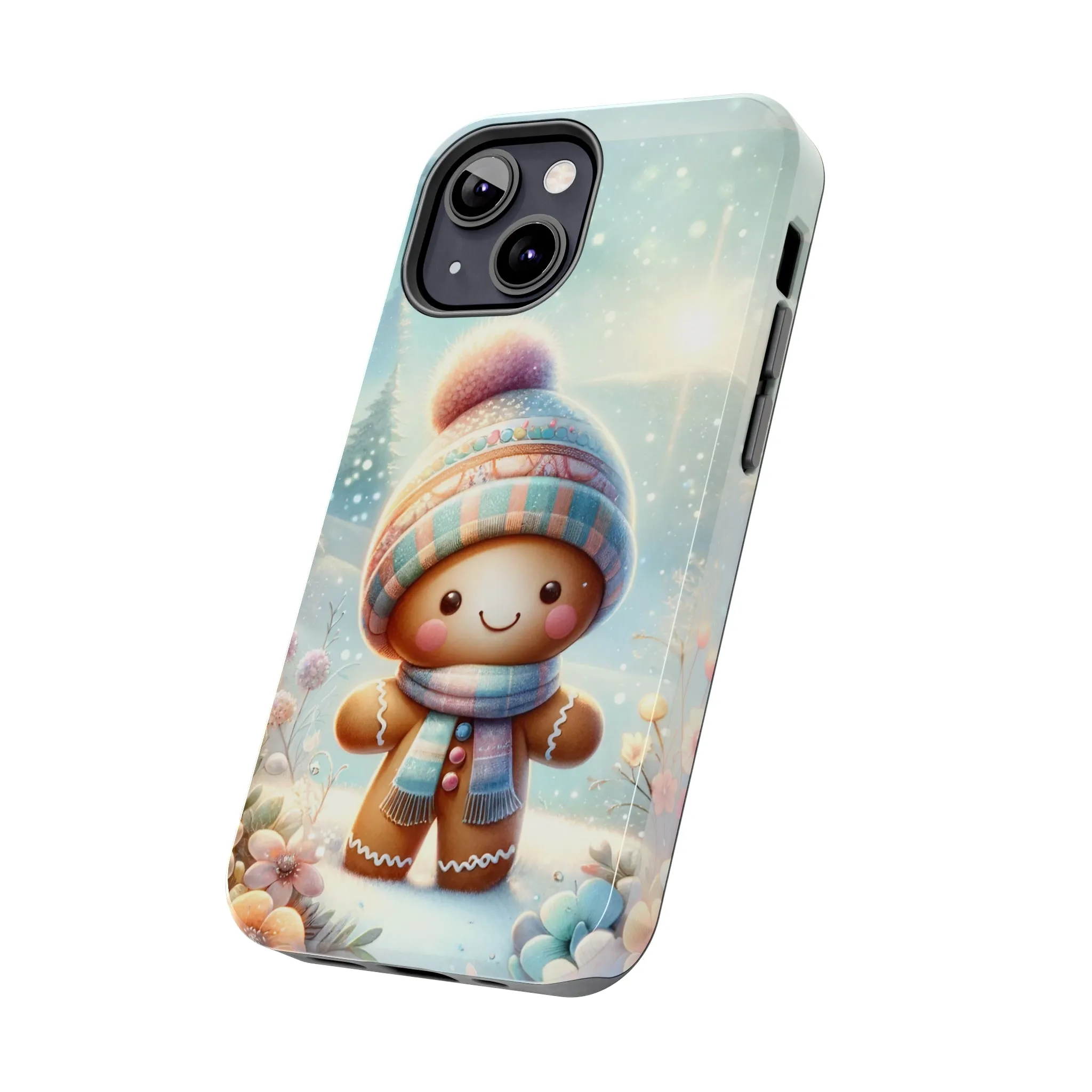 Cute Happy Gingerbread Man in the Snow Pattern Design Tough Phone Case compatible with a large variety of iPhone models, Gift, Phone Case