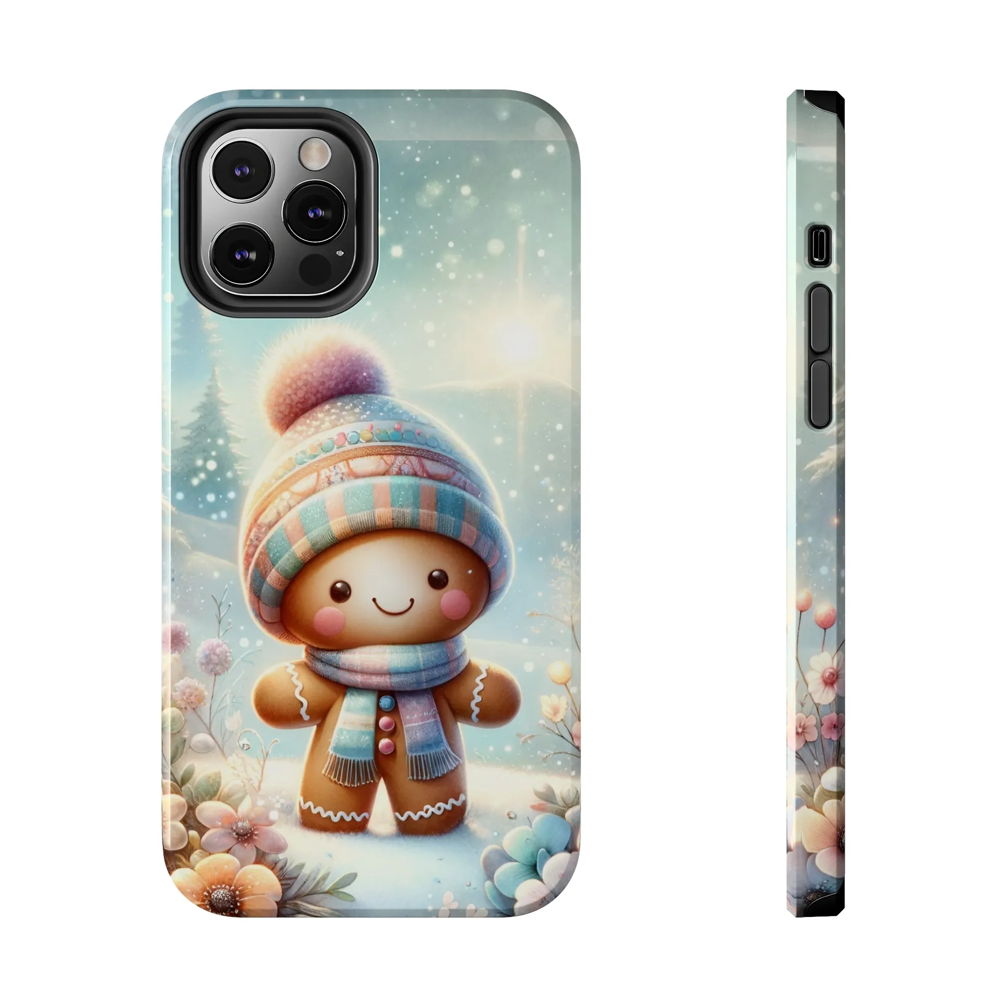 Cute Happy Gingerbread Man in the Snow Pattern Design Tough Phone Case compatible with a large variety of iPhone models, Gift, Phone Case