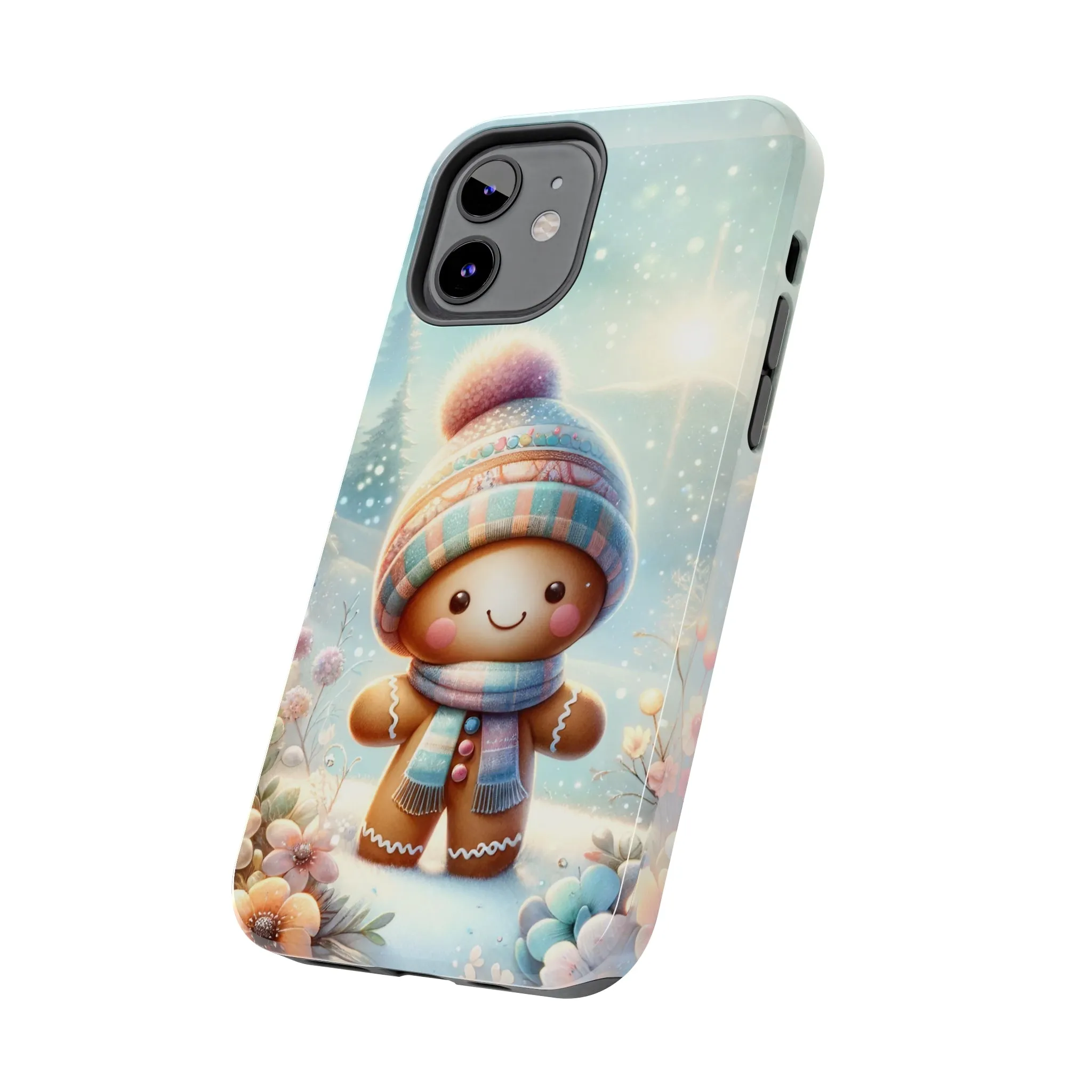 Cute Happy Gingerbread Man in the Snow Pattern Design Tough Phone Case compatible with a large variety of iPhone models, Gift, Phone Case