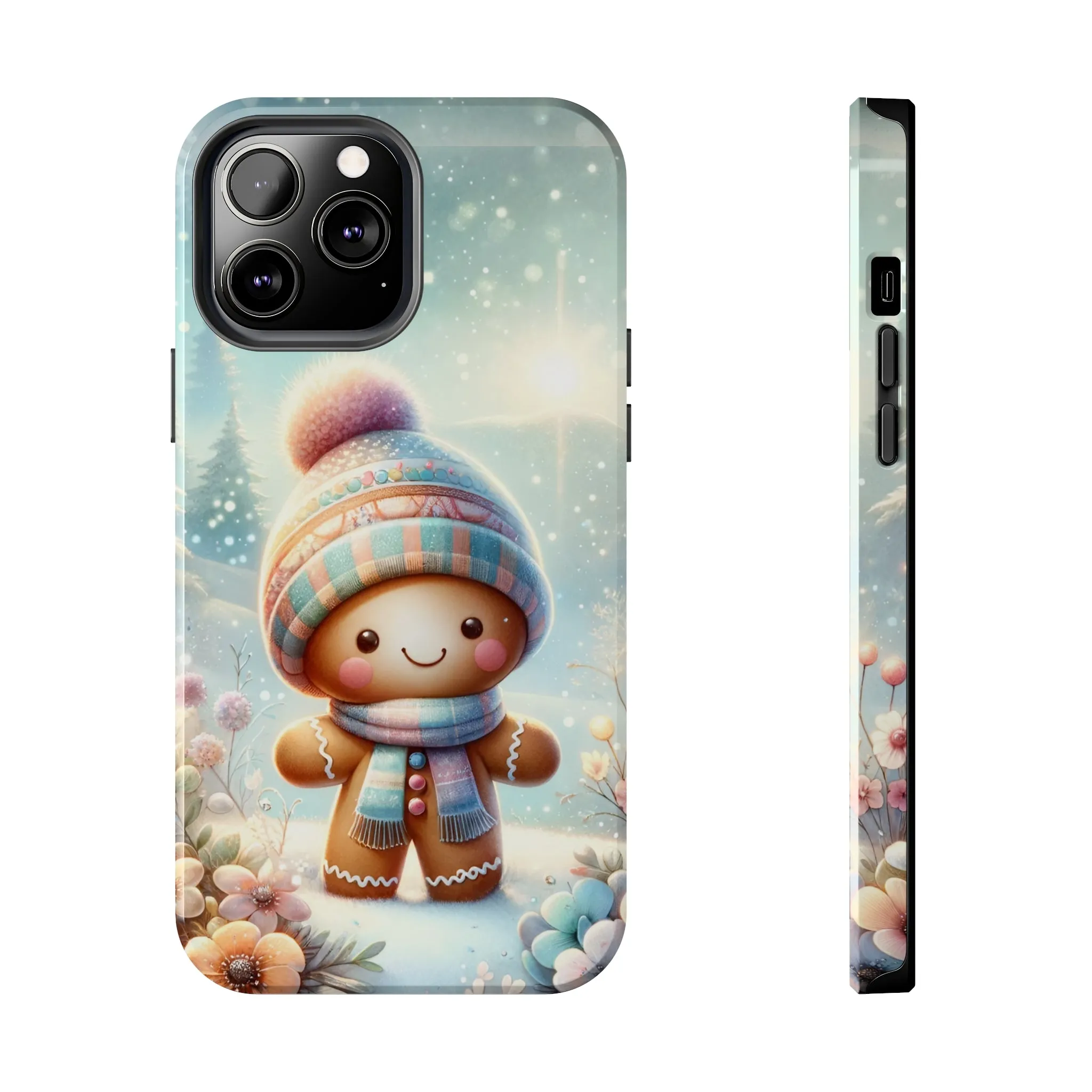 Cute Happy Gingerbread Man in the Snow Pattern Design Tough Phone Case compatible with a large variety of iPhone models, Gift, Phone Case