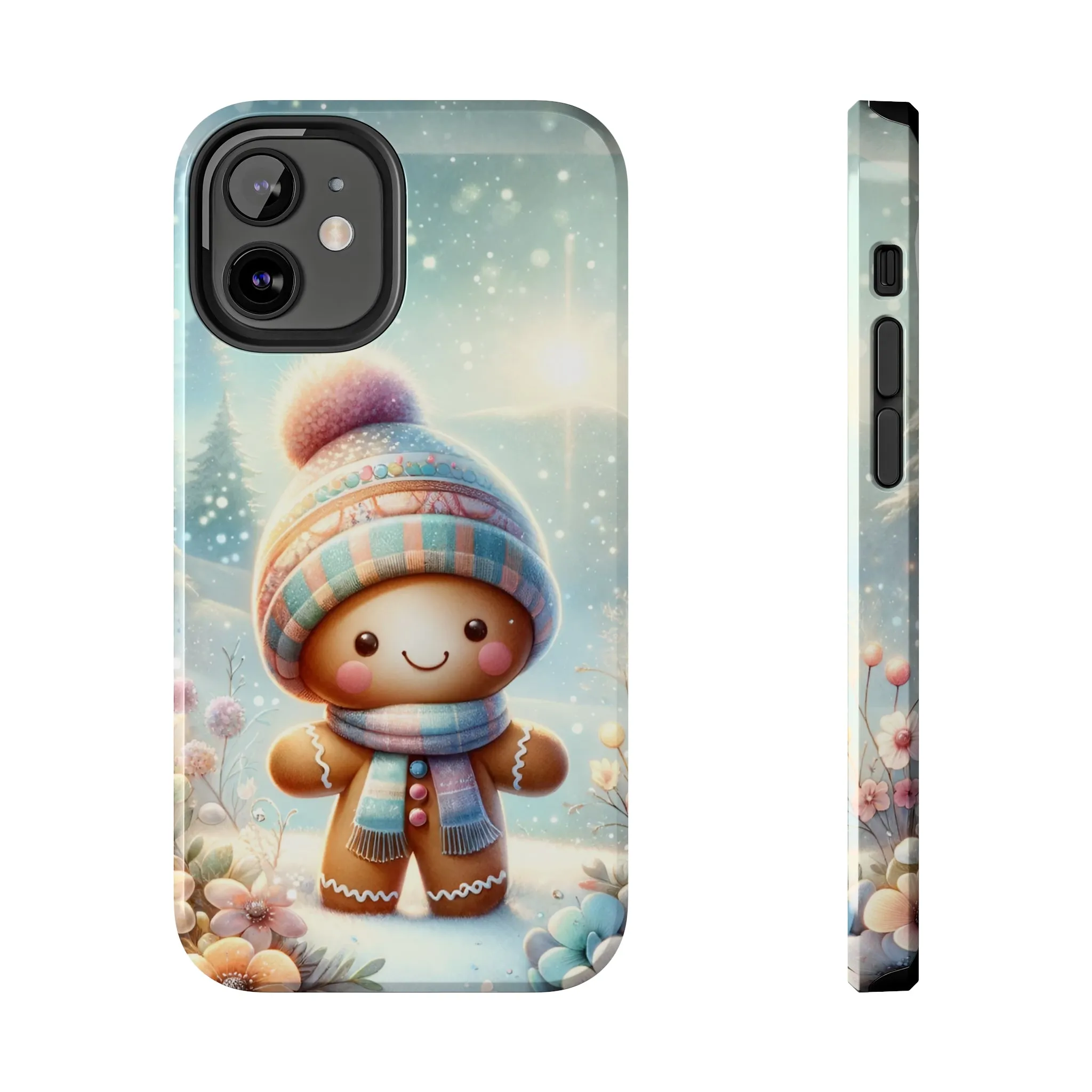 Cute Happy Gingerbread Man in the Snow Pattern Design Tough Phone Case compatible with a large variety of iPhone models, Gift, Phone Case