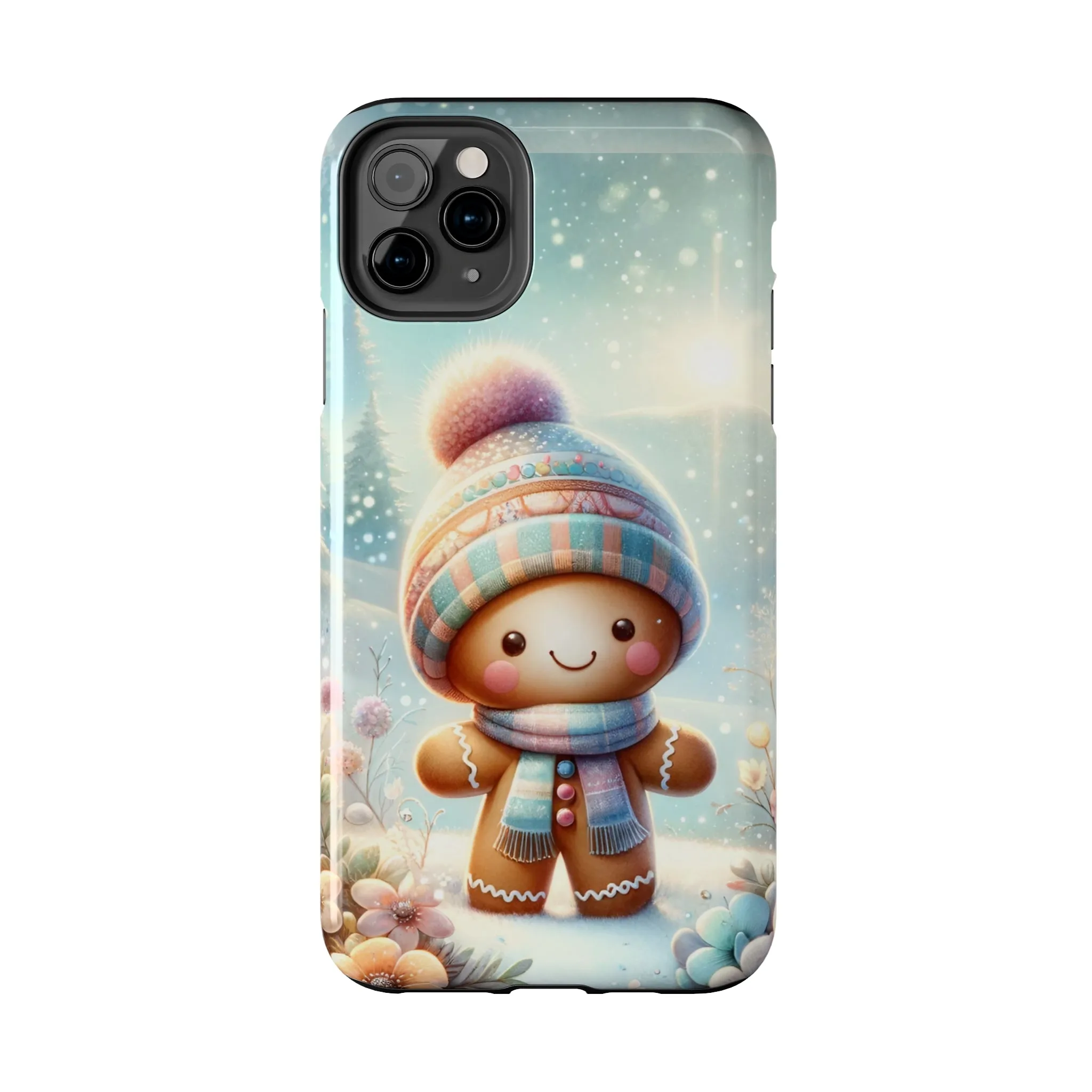 Cute Happy Gingerbread Man in the Snow Pattern Design Tough Phone Case compatible with a large variety of iPhone models, Gift, Phone Case