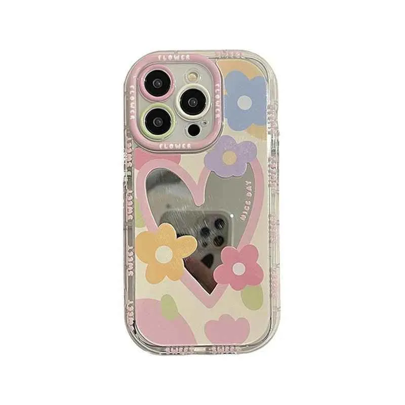 Cute Phone Cases for iPhone 14, 13, 12, 11, and 15 Pro Max - Sweet Flowers - Heart Mirror Cover - TSP55