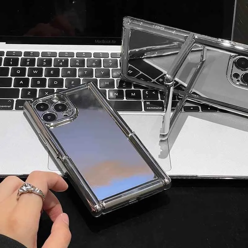 Cute Phone Cases for iPhone 15, 14, 13, 12, and 11 Pro Max - Plating Silver Mirror - Invisible Stand Holder - TSP261