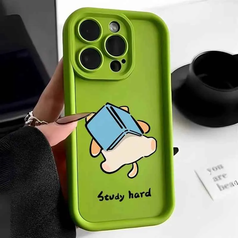 Cute Phone Cases For iPhone 15 Pro Max, 14, 13, 12, 11, XS Max, XR, X, 7, and 8 Plus - "Study Hard" Dog - TSP228