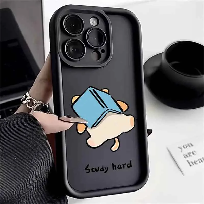 Cute Phone Cases For iPhone 15 Pro Max, 14, 13, 12, 11, XS Max, XR, X, 7, and 8 Plus - "Study Hard" Dog - TSP228