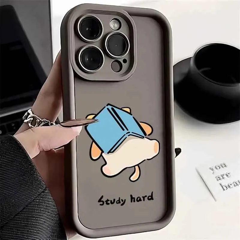 Cute Phone Cases For iPhone 15 Pro Max, 14, 13, 12, 11, XS Max, XR, X, 7, and 8 Plus - "Study Hard" Dog - TSP228