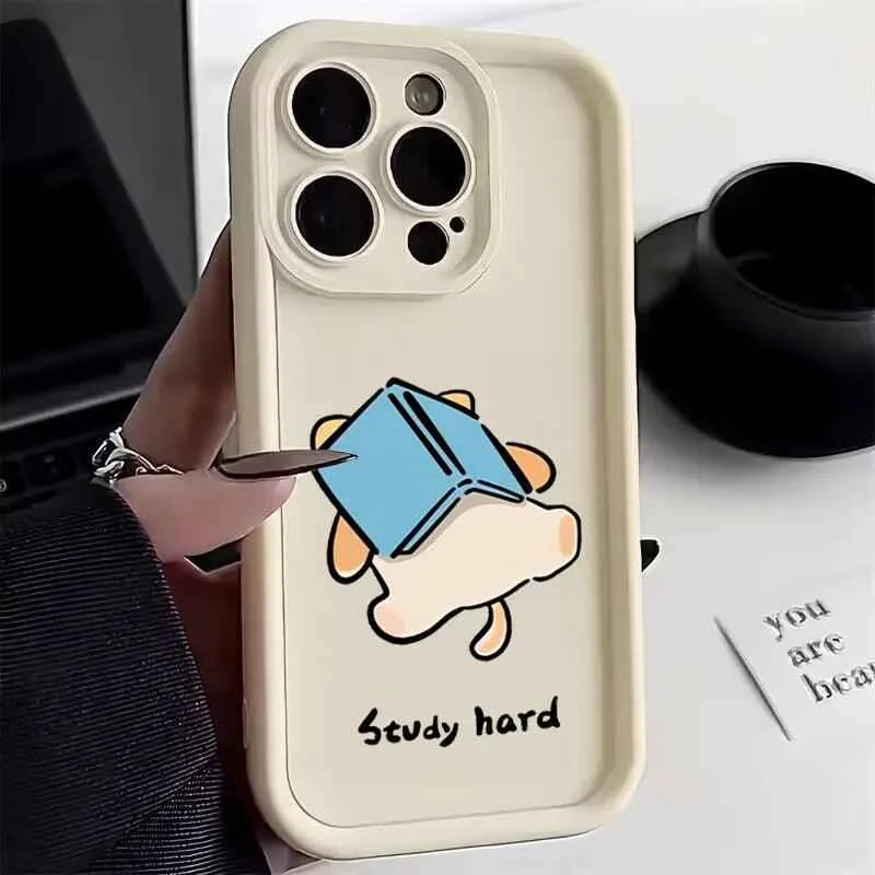 Cute Phone Cases For iPhone 15 Pro Max, 14, 13, 12, 11, XS Max, XR, X, 7, and 8 Plus - "Study Hard" Dog - TSP228